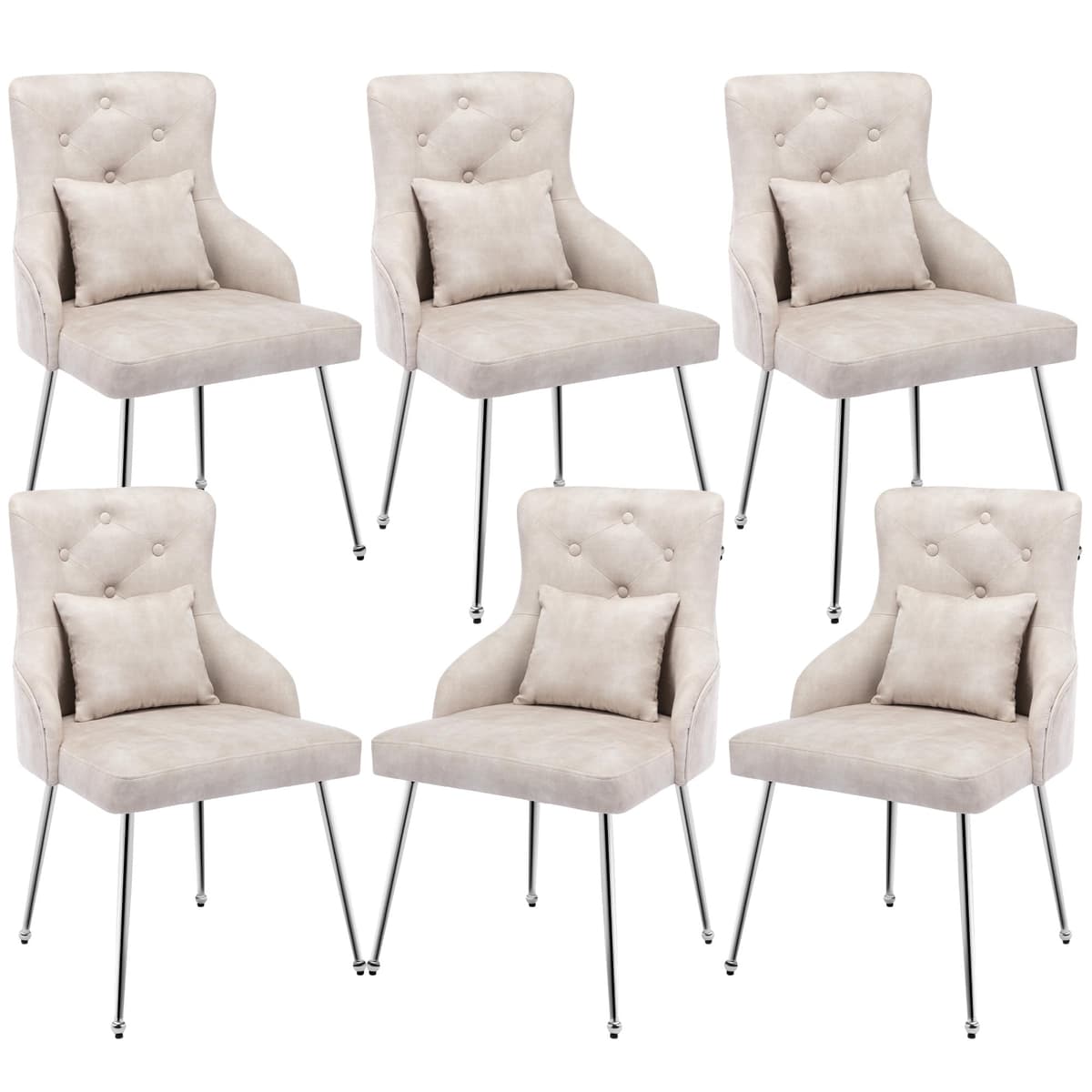 Sillas de comedor UDAX Velvet Vanity, set de 6, tapizadas, patas metálicas, beige