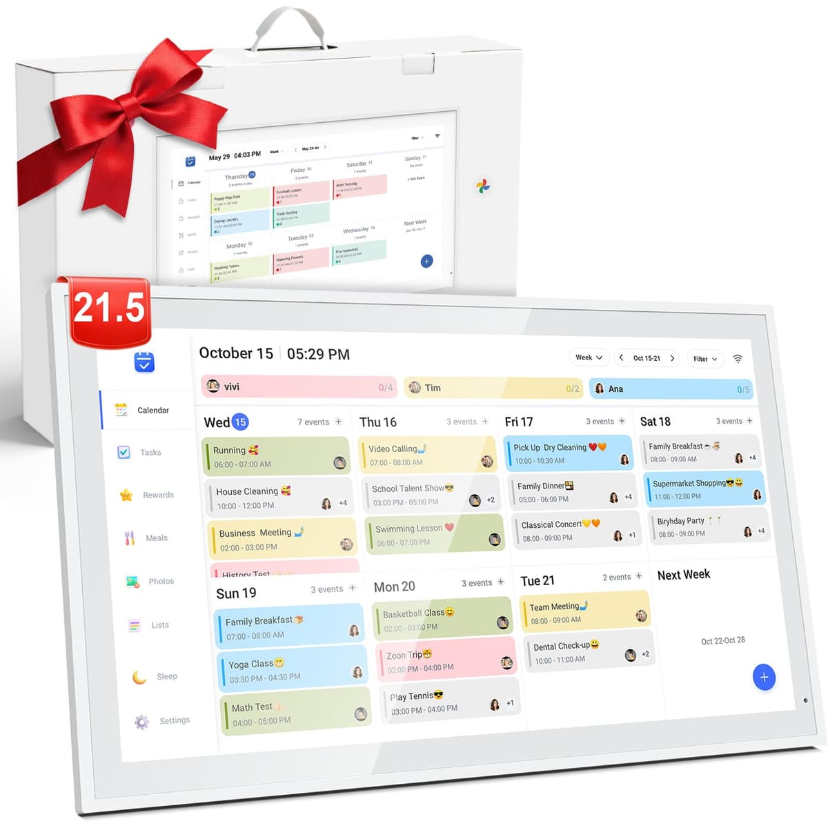 Ecohonor Calendario digital 21.5" con pantalla táctil IPS 1080p, planner familiar y sincronización bidireccional