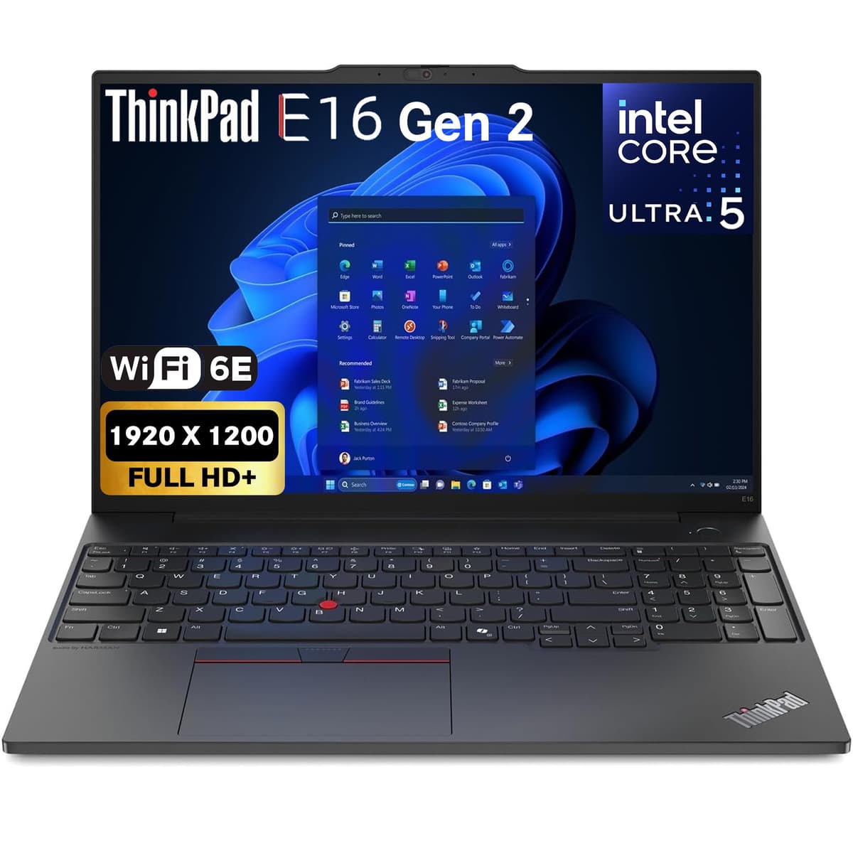Lenovo ThinkPad E16 Gen 2, Pantalla FHD+ 16", Intel Ultra 5-125U, 16GB RAM, 512GB NVMe, Lector de huellas, Teclado retroiluminado, WiFi 6E + BT, RJ-45, Webcam FHD, Windows 11 Pro, Laptop empresarial con IA