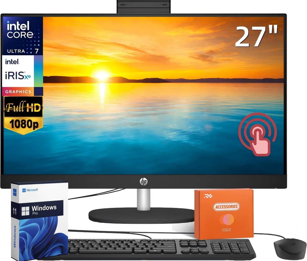 HP 27" All-in-One FHD Touch - Intel Core Ultra 7-155U, 64GB DDR5, 1TB SSD, Windows 11 Pro HP 27 All-In-One Desktop