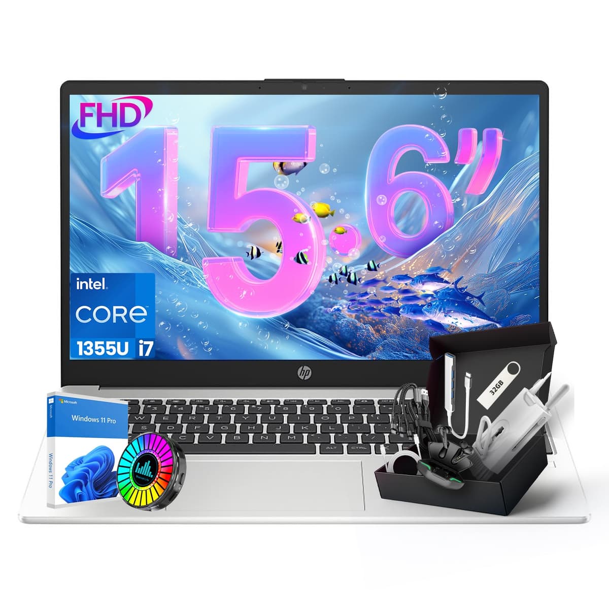 HP 250 G10 (HP 250 G10) - Laptop 15.6" FHD, Intel i7-1355U, 64GB RAM, 2TB SSD, Windows 11 Pro, Kit de accesorios