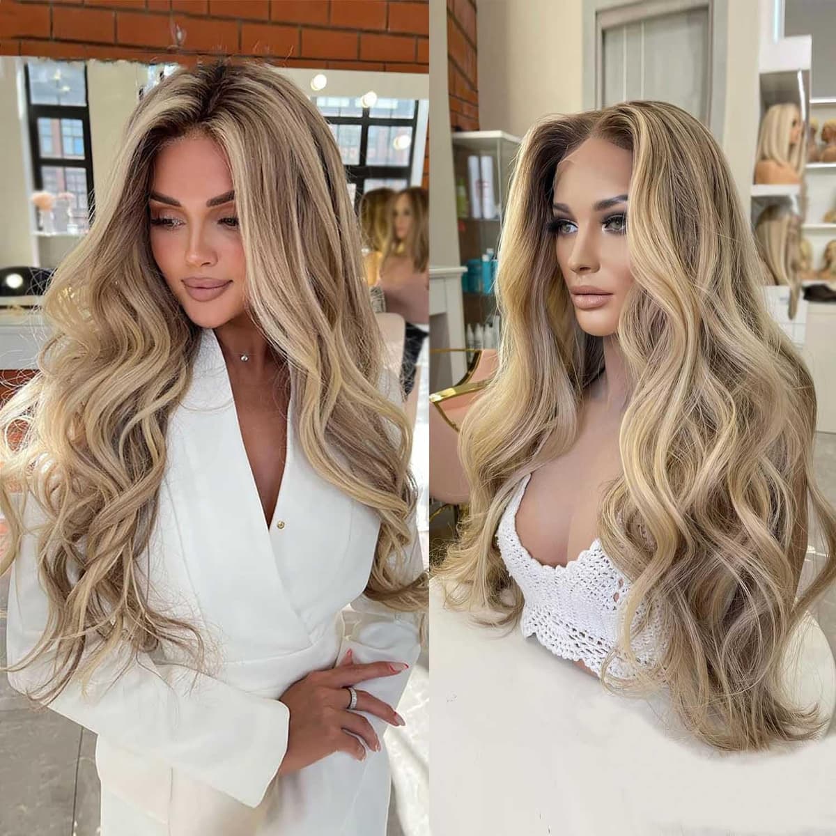 Peluca Mscathy Ash Blonde con Encaje Frontal 13x4, Cabello Humano Ondulado Ombre, Encaje Transparente UHD Skinlike, Hecha a Mano, 220% Densidad, Mechas Balayage, 28 Pulgadas