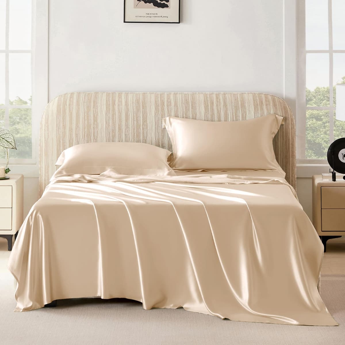 THXSILK Juego de Sábanas 100% Seda Mulberry 25 Momme (Cal. King, Champagne)
