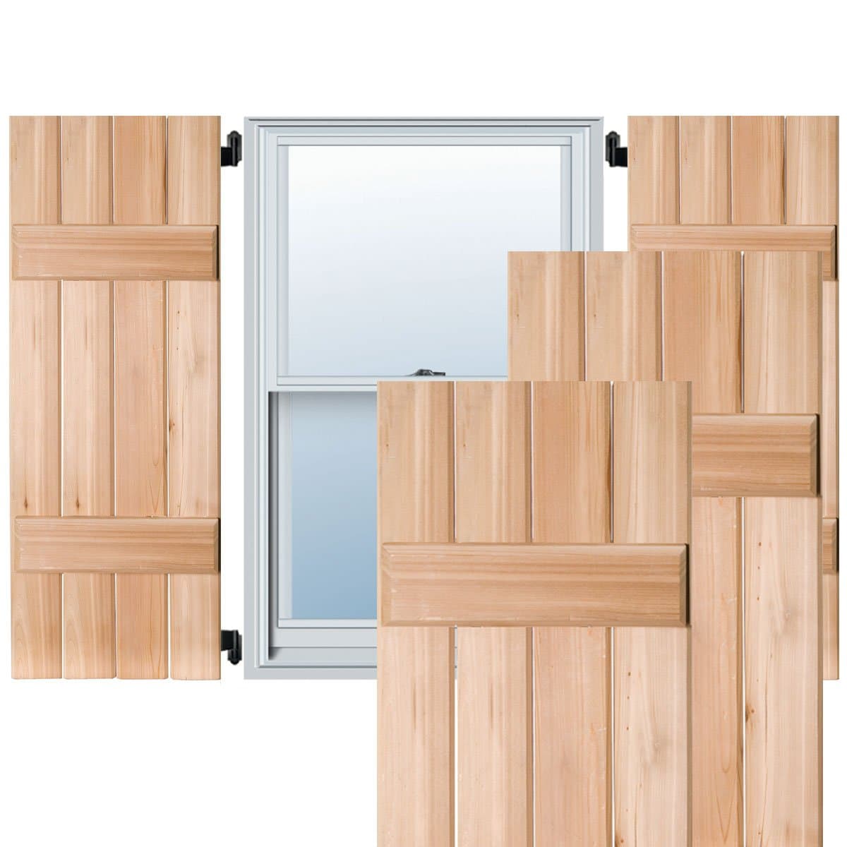 Ekena Millwork RWB15X047UNM Shutters exteriores cuatro tablas madera sapele, 15" x 47", Sin terminar