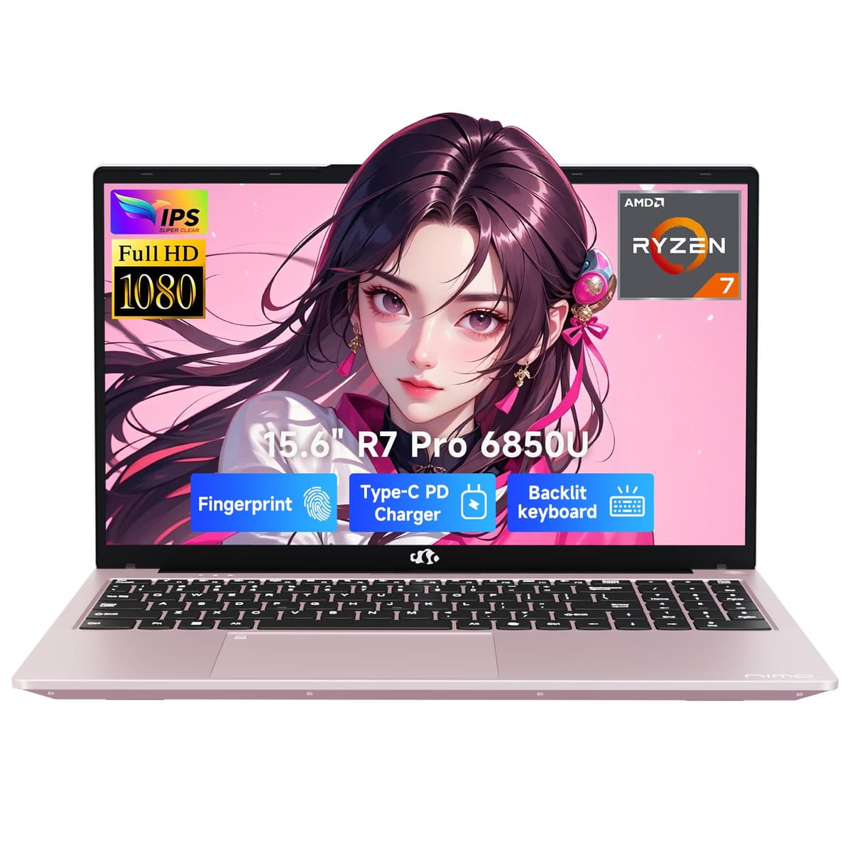 NIMO 15.6" Laptop para juegos ligeros, AMD Ryzen 7 Pro 6850U 8 núcleos 32GB LPDDR5 RAM 1TB SSD (Mejor que i7-1360P hasta 4.7GHz) GPU AMD Radeon 680M IPS FHD Computadora con Type-C 100W Teclado retroiluminado Huella dactilar ARN21B