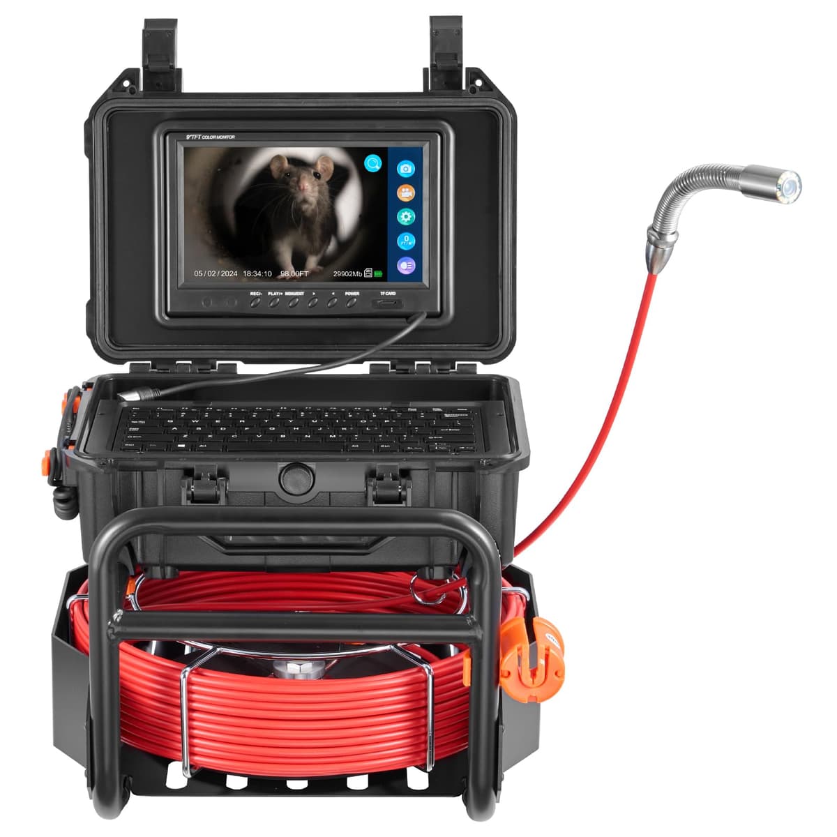 VEVOR Cámara de Inspección de Cañerías 30m con pantalla 9", transmisor 512Hz, contador de distancia y tarjeta 32GB Sewer Camera