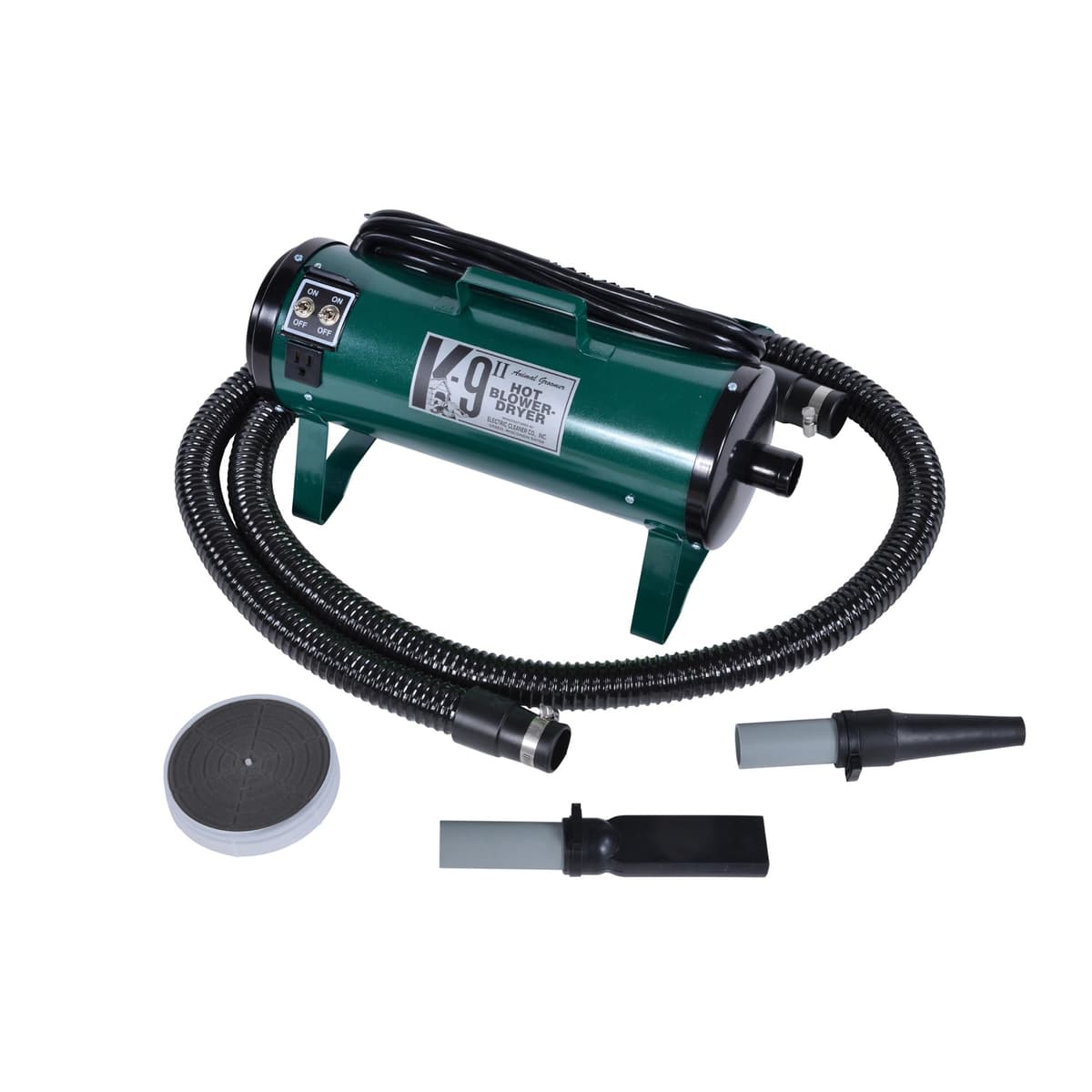 Secador de Perros K9 II de Electric Cleaner Company - Secador de Alta Potencia, 10' Manguera, Deshedding, Verde Cazador