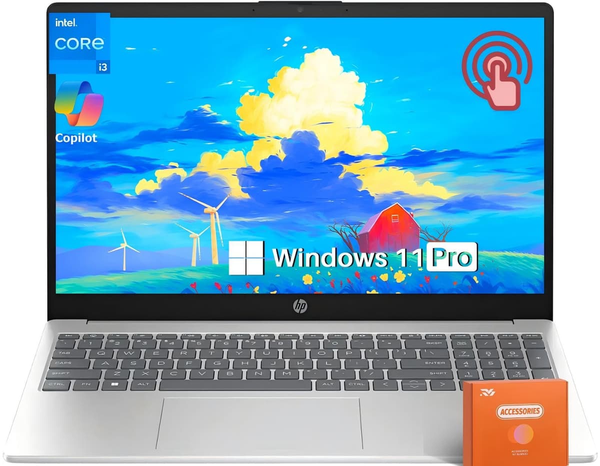 HP Laptop empresarial táctil de 15.6", Intel i3-1215U de 6 núcleos, 64 GB RAM, SSD de 2 TB, Intel UHD Graphics, batería de larga duración, Wi-Fi 6E, Copilot AI Chat, Windows 11 Pro, con accesorios 15-fd0023dx/A9HM6UA#ABA