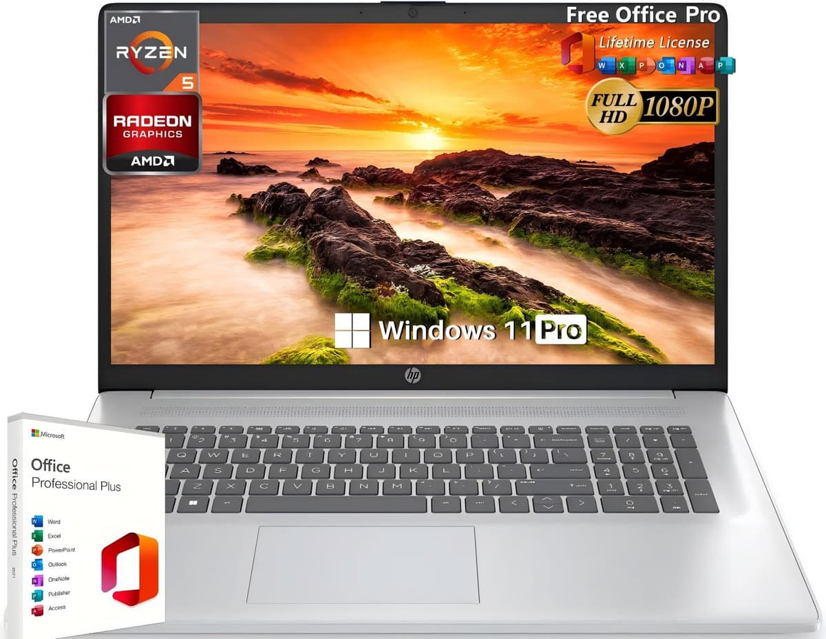 HP 17" Laptop (Ryzen 5 7430U, 32GB, 2TB SSD, Windows 11 Pro) con Office Pro Lifetime HP 17.3 Laptop