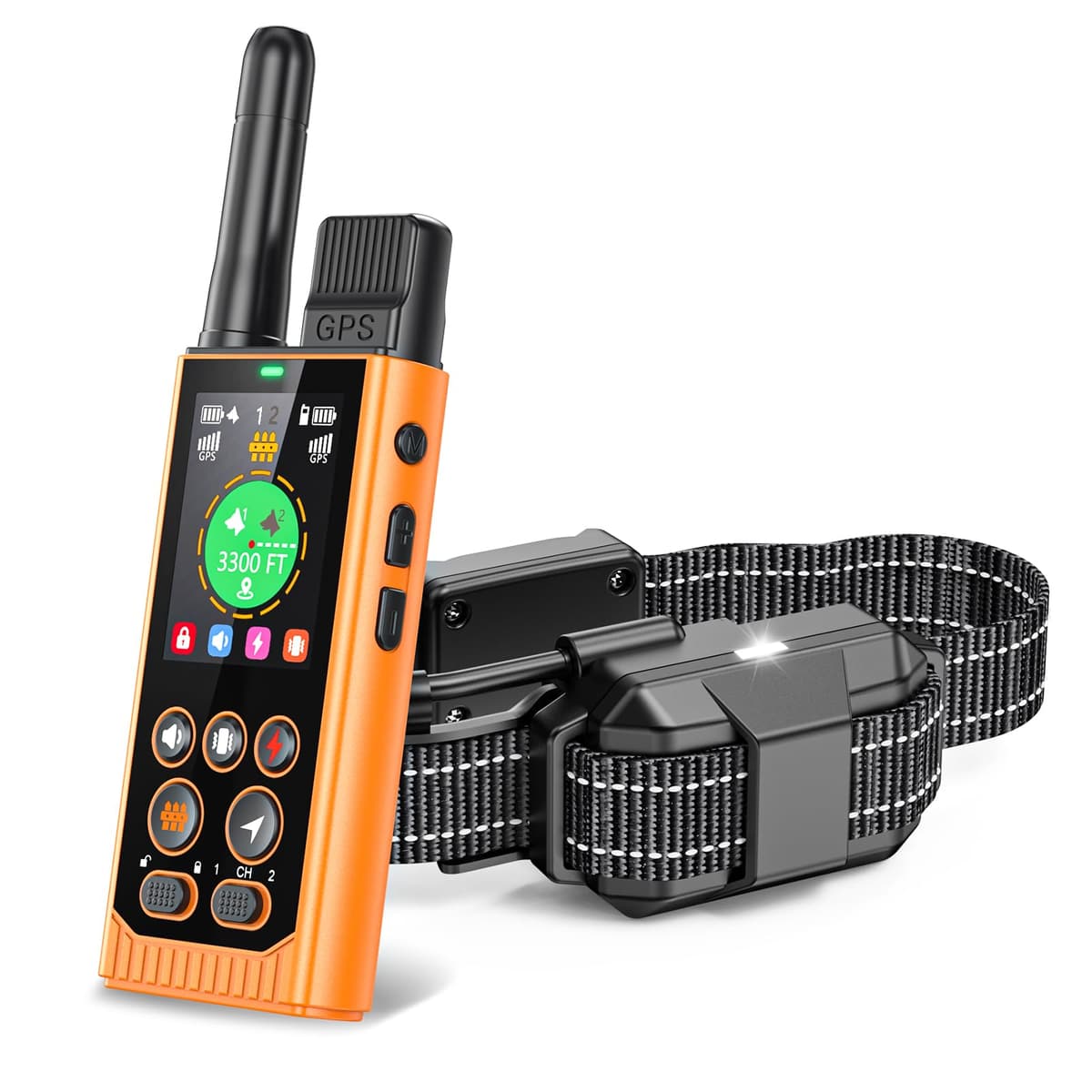 Easehope Cerca Inalámbrica para Perros Off-Grid 3 en 1 con Rastreador GPS en Tiempo Real: Sin Suscripción, Sin App, Límite Personalizado con Doble GPS y Collar de Entrenamiento (Naranja) D27T