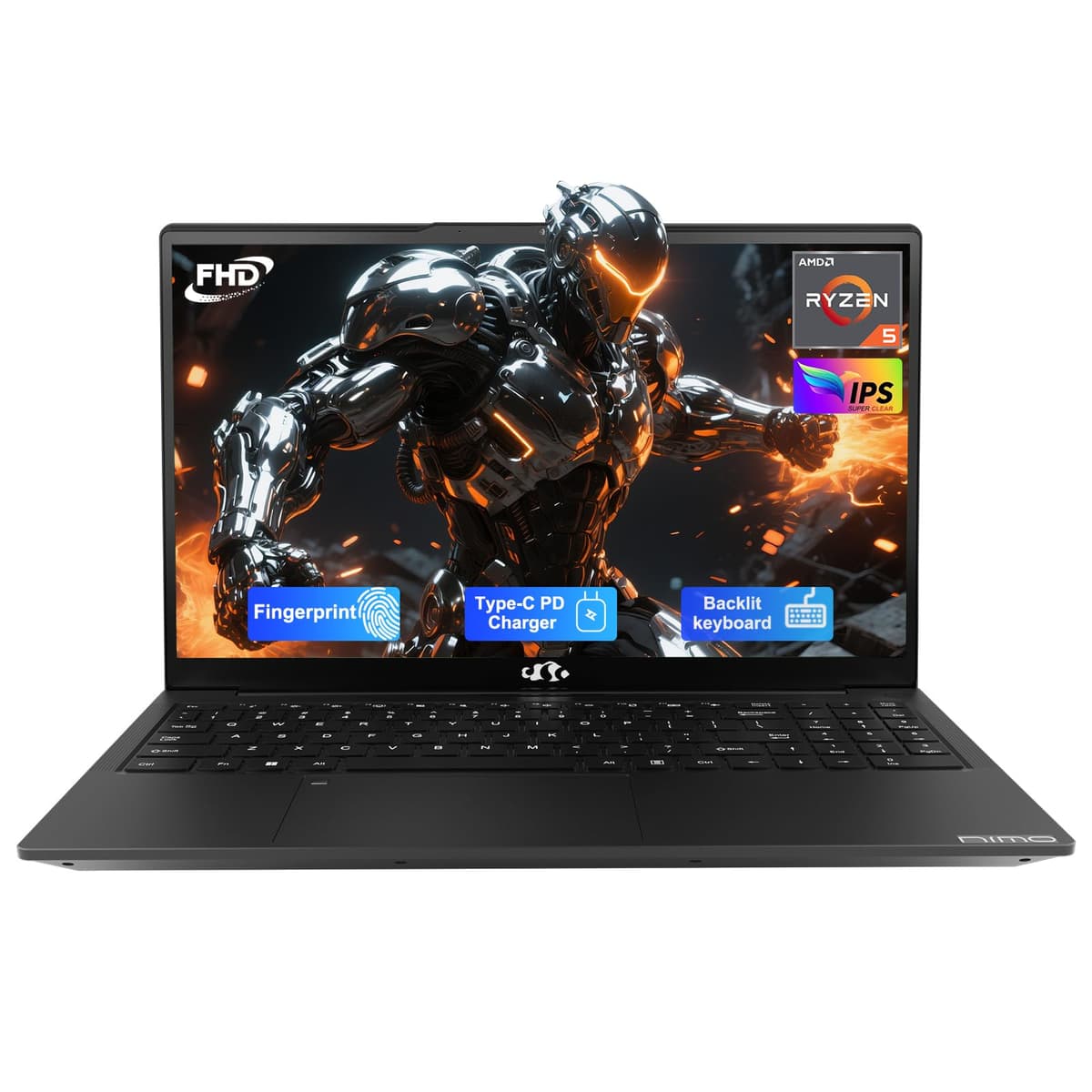 NIMO Laptop 15.6'' IPS FHD, 32GB RAM 1TB SSD AMD Ryzen 5 (Mejor que i5-1135G7, 4 núcleos hasta 3.7GHz) Computadora para Estudiantes con USB-C 65W, 2 Años de Garantía, Lector de Huellas, Teclado Retroiluminado, BT5.2, para Uso Doméstico NIMO N152