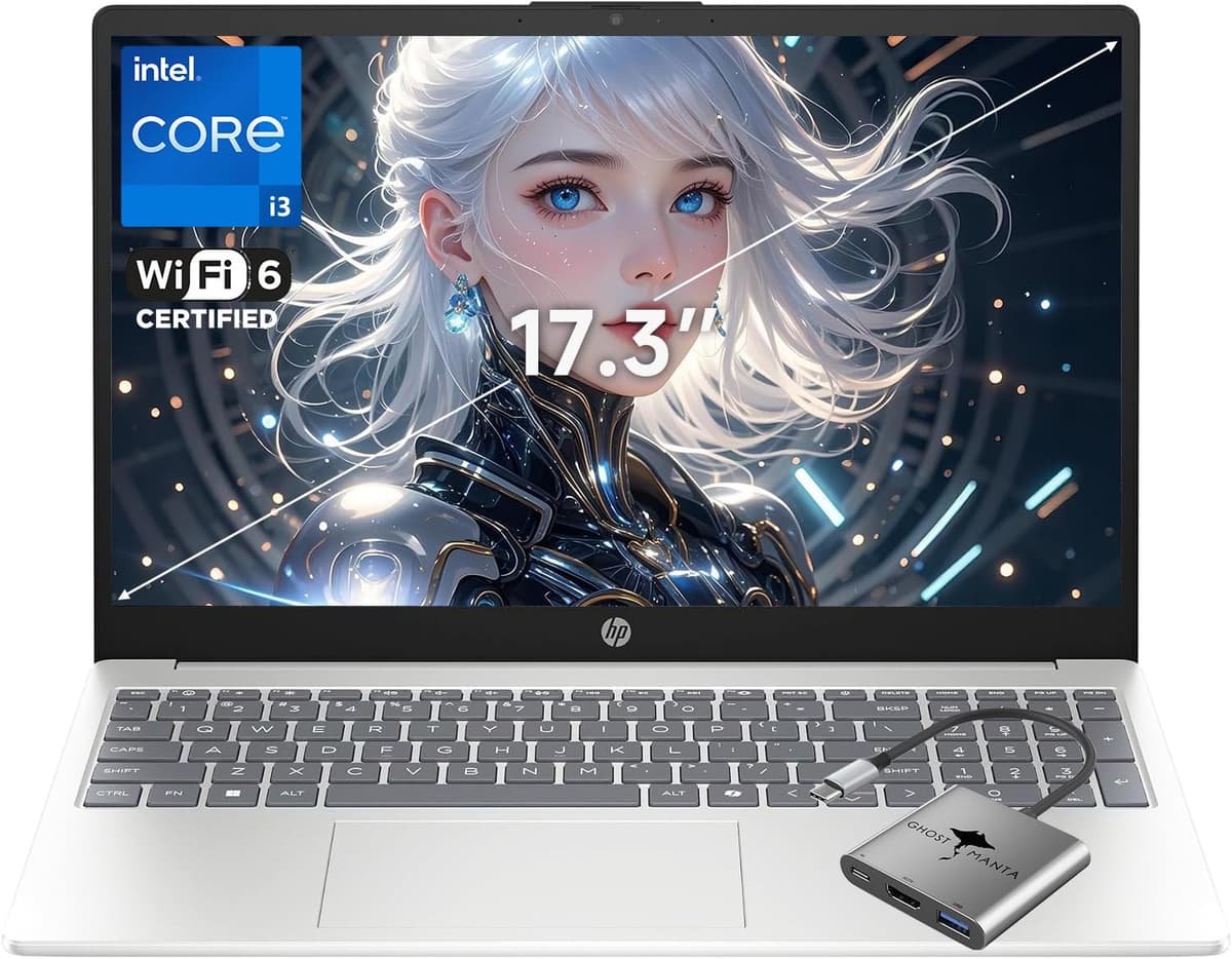 HP 17" HD+ Laptop Empresarial, Intel i3-N305 de 8 núcleos (mejor que i3-1115G4), 8GB RAM 512GB SSD, Laptop para Estudiantes-Hogar WiFi 6 Bluetooth 5.3 Copilot AI Carga Rápida Teclado Numérico Windows 11, con Accesorio