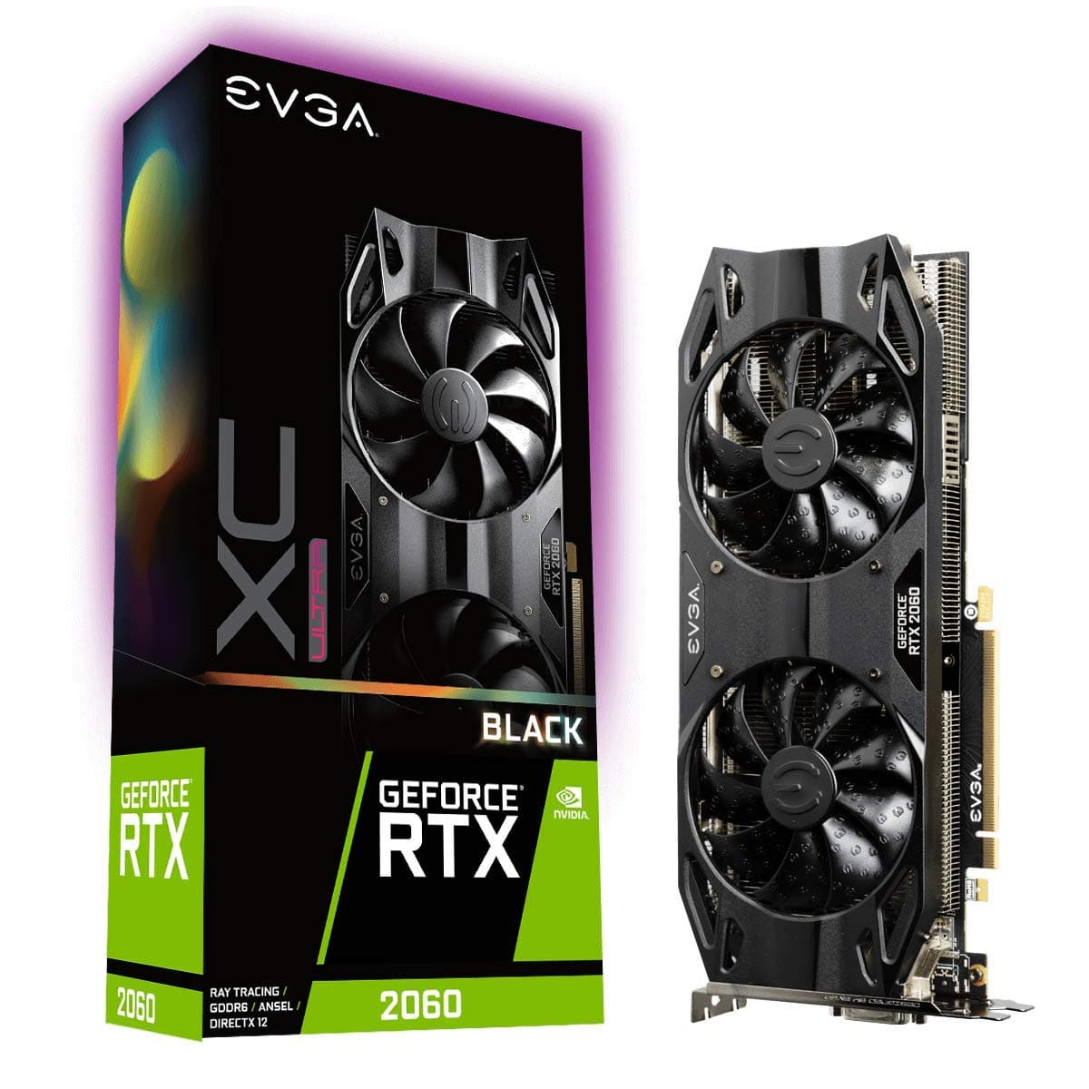 EVGA GeForce RTX 2060 XC Ultra Black Gaming, 06G-P4-2163-KR, 6GB GDDR6, Ventiladores Dual HDB NVIDIA GeForce RTX 2060