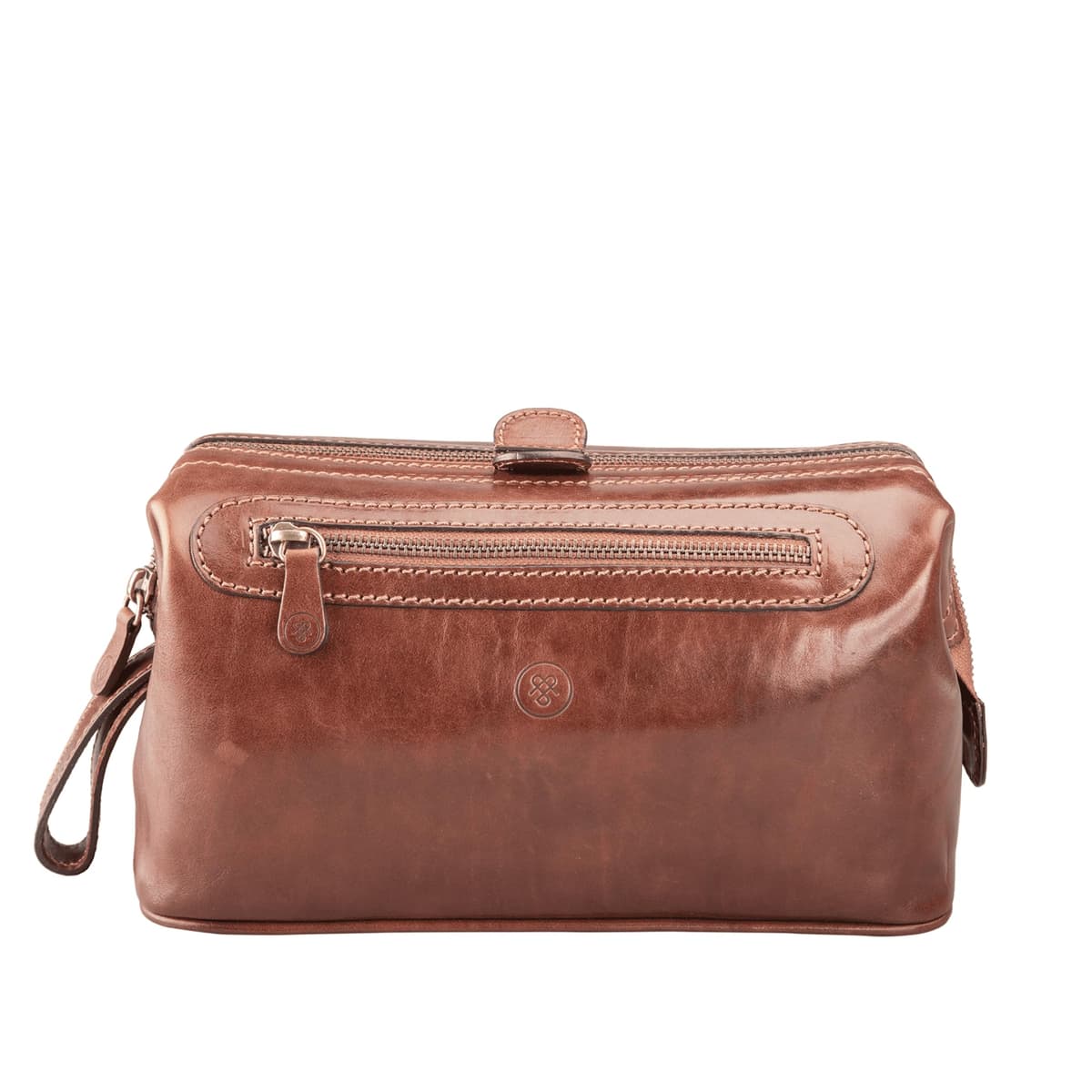 Maxwell Scott - Neceser de Cuero de Lujo para Hombre Grande Dopp Kit con Cierre - Hecho a Mano en Italia - The Duno Grande Castaño Tan DunoL_473