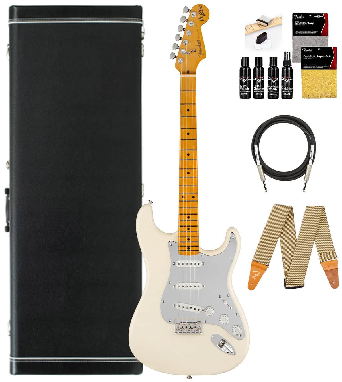 Fender Nile Rodgers Hitmaker Stratocaster - Olympic White Bundle con estuche rígido, correa, cable y kit de limpieza AUS-0115922705-COMBO-DLX