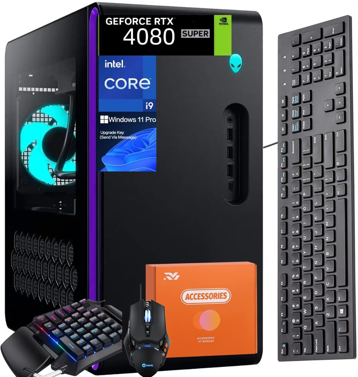 Alienware Aurora R16 Escritorio para Juegos, Intel i9-14900KF de 24 núcleos (hasta 6.0 GHz), GeForce RTX 4080 Super 16 GB GDDR6X, 64 GB DDR5, SSD de 2 TB, Teclado para una mano, Windows 11 Pro, Mouse para juegos