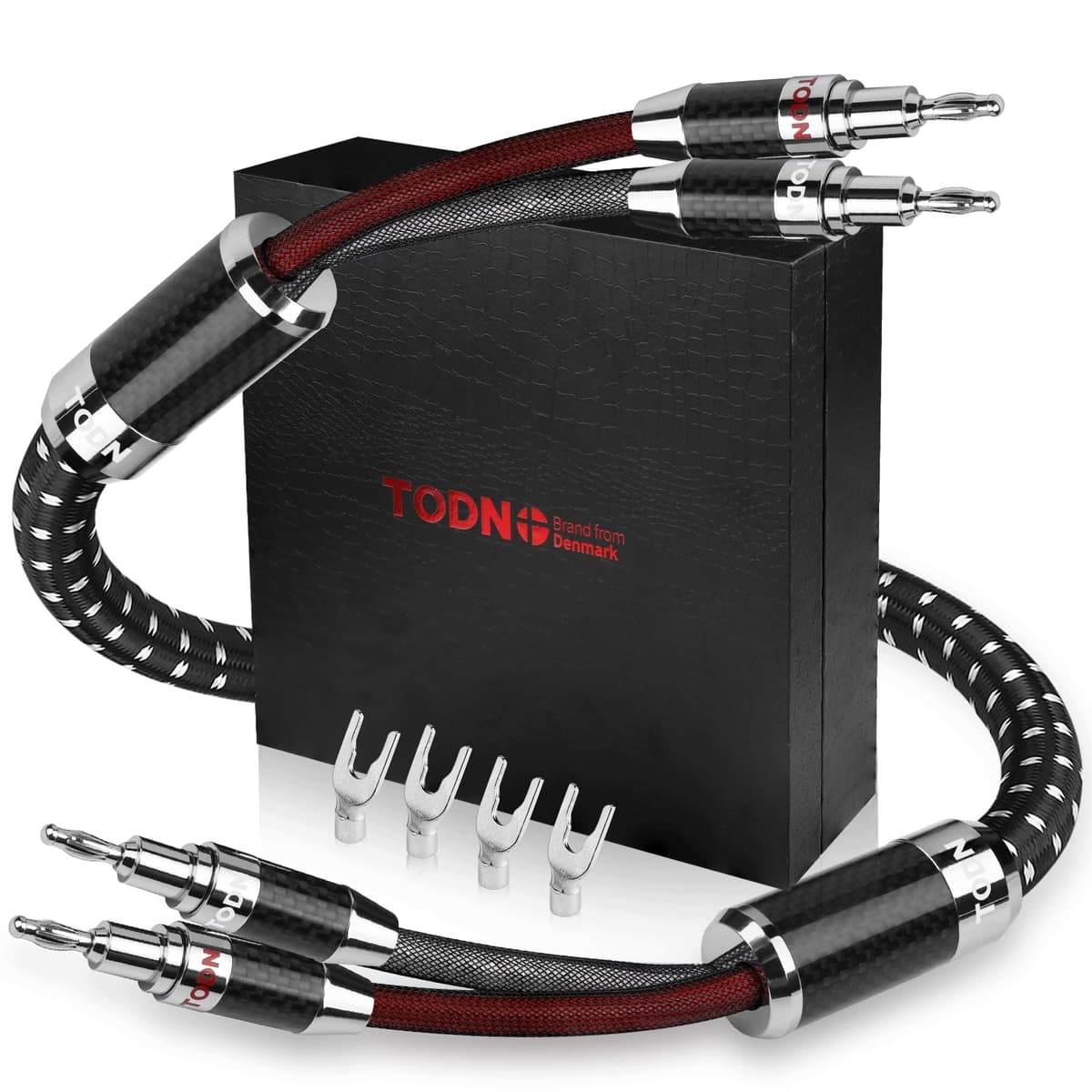 Cable de Altavoz TODN HiFi con Conectores Banana y Horquilla para Audiófilo, Plateado en Plata O.C.C., Triple Blindaje (2 m / 6.5 ft, 1 pieza) AG-SC-2M