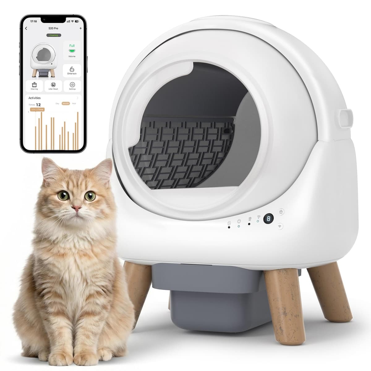 Beokeo Caja de Arena Autolimpiante para Gatos, Automática para Múltiples Gatos con Control APP Inteligente S20