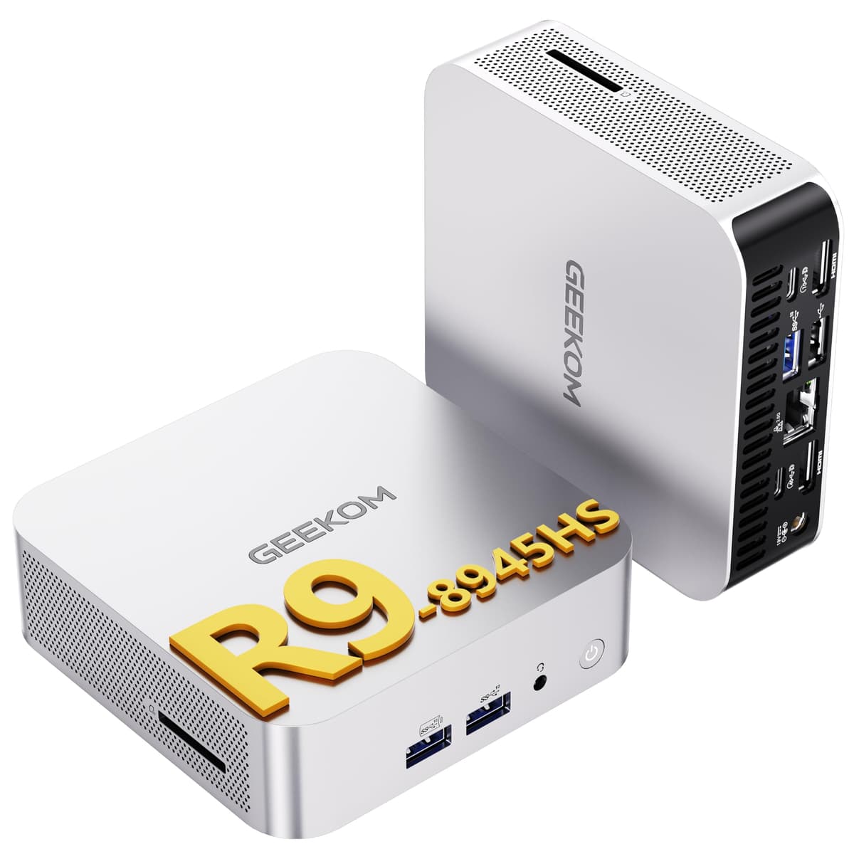 GEEKOM A8 Max Mini PC con AMD Ryzen 9 8945HS, 32GB DDR5 2TB SSD (ampliable) con doble LAN 2.5G Mini PC para juegos, Mini PC Windows 11 Pro/USB4/8K/VESA/ranura para tarjeta SD