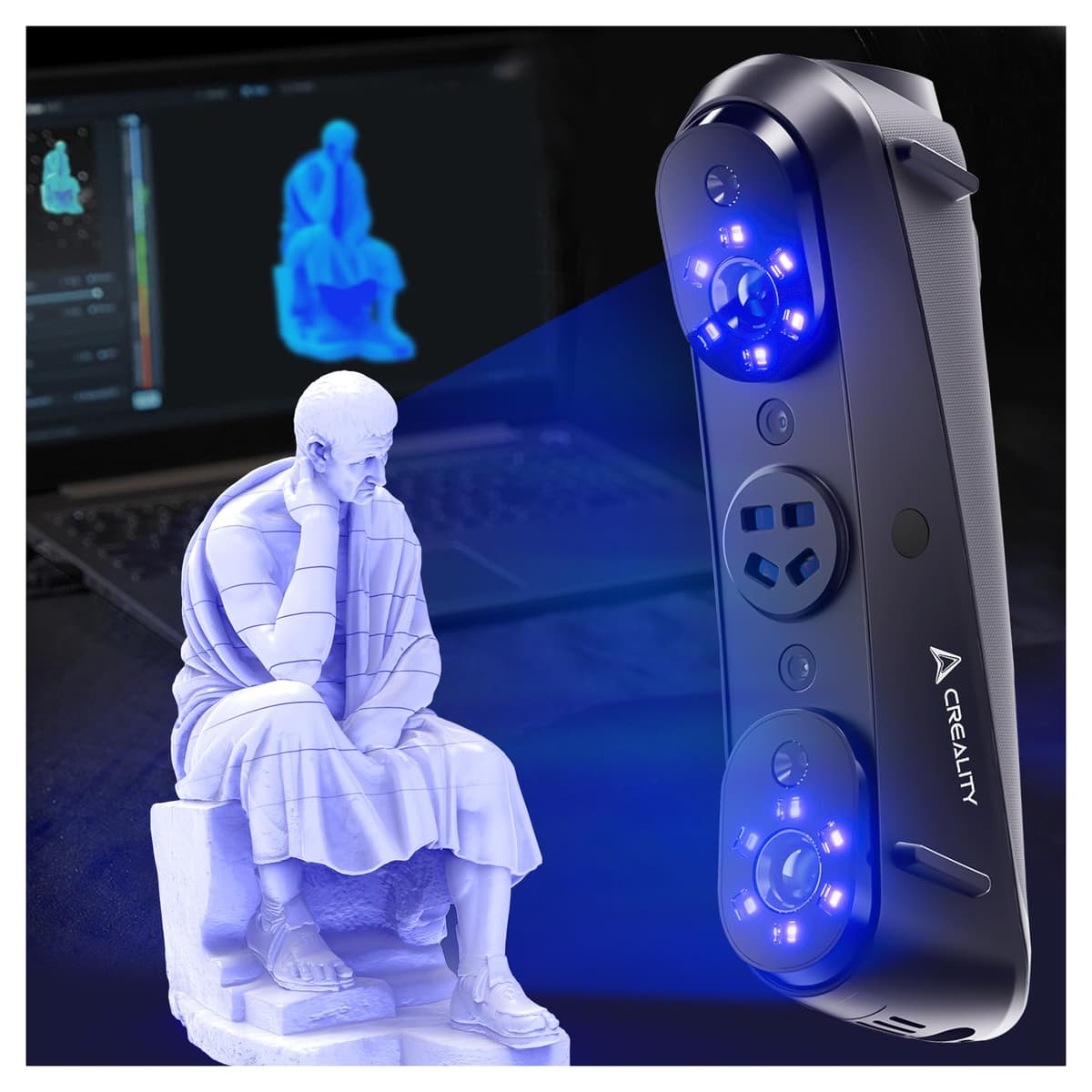 Escáner 3D Creality Sermoon S1, Escáner 3D de Metrología de Alta Precisión 0.02 mm para Impresión 3D con Láser Azul/IR, Tecnología Exclusiva de Escaneo de Agujero Profundo de Línea Única, Soporte Inalámbrico AC-SCAN-SERMOON-S1