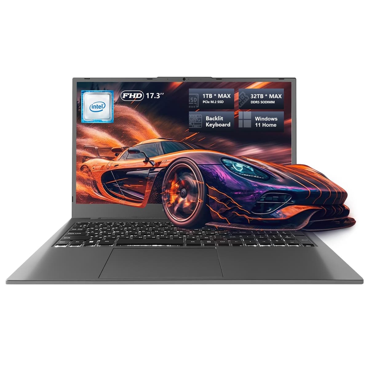 Machenike Laptop 17.3", Procesador Intel, 16GB RAM DDR5, 1TB SSD, Teclado Retroiluminado, Pantalla Grande con 120Hz, Ideal para Trabajo, Escuela y Streaming, Windows 11 Home, Gris Moderno N17A