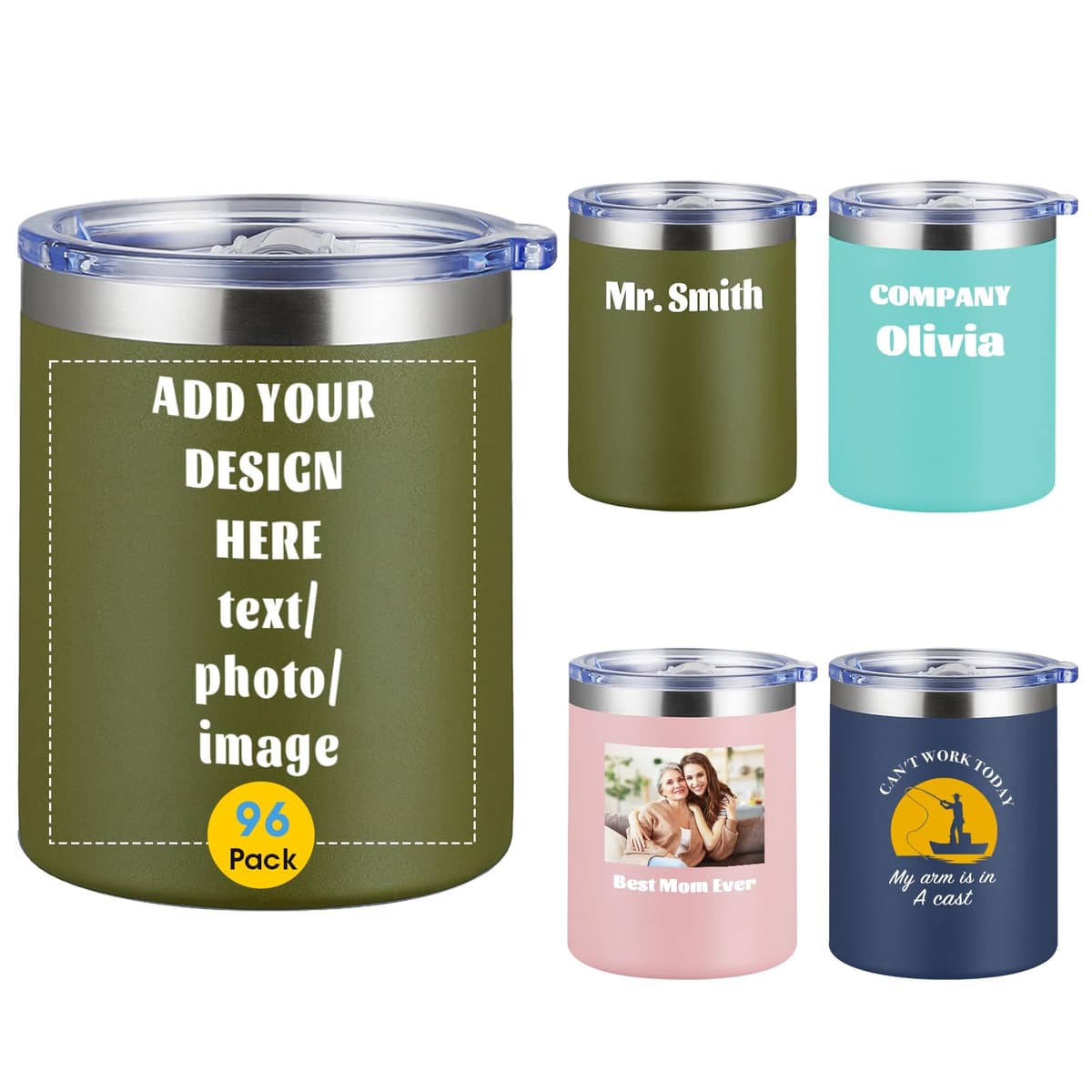 COMOOO Vaso Térmico Personalizado 12oz Inoxidable con Tapa (Paquete)