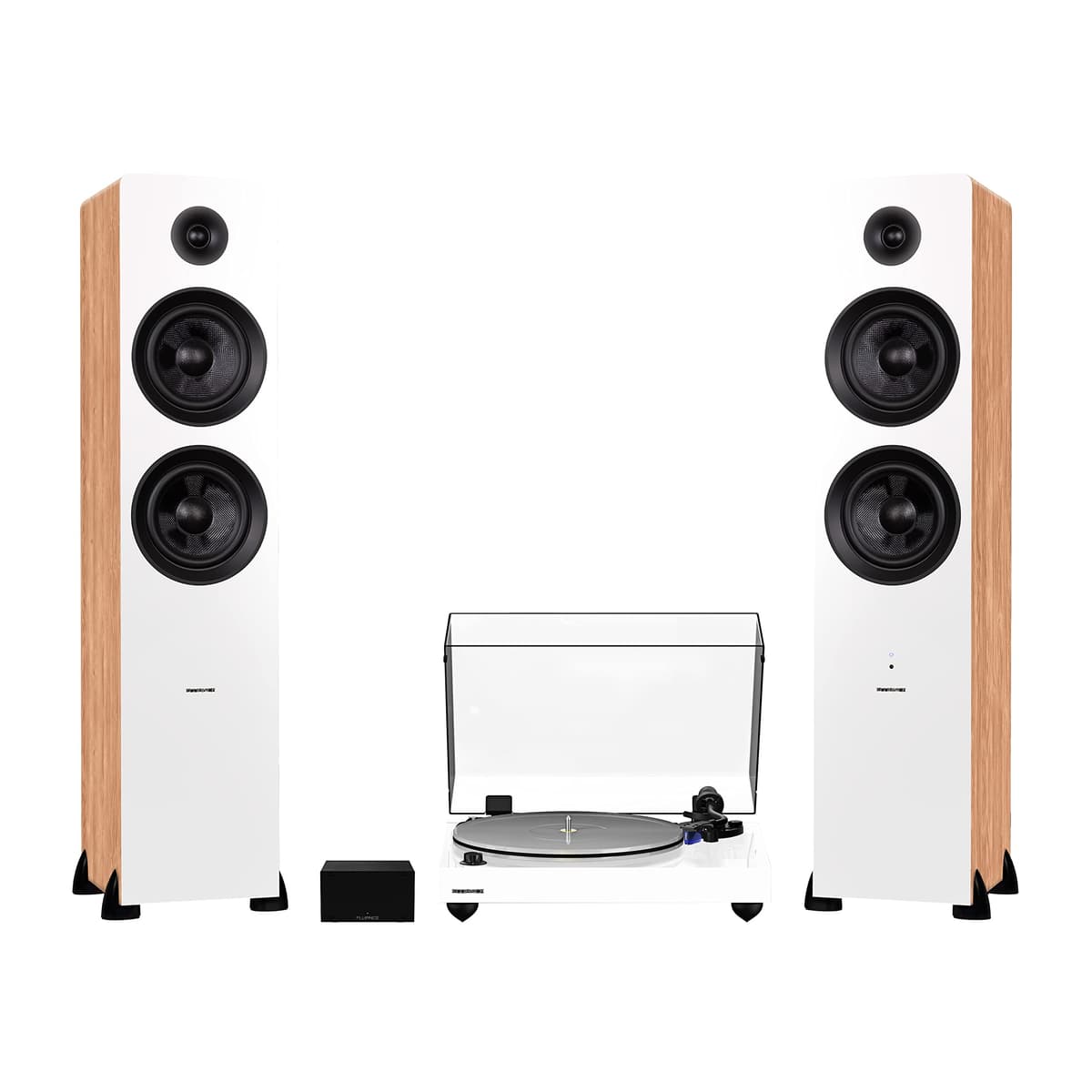 Fluance RT85 Reference Turntable Blanca con PA10 y Ai81 Bamboo - Sistema Hi-Fi con Ortofon 2M Blue y 150W Bluetooth RT85WHPAI81W
