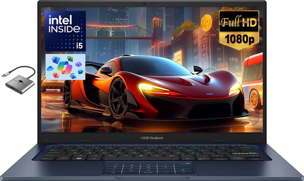 Computadora portátil ASUS para hogar, estudiante, estudio y negocios, Intel i5 de 10 núcleos (hasta 4.6 GHz), 16 GB RAM 512 GB SSD, teclado numérico, cámara web con lente de privacidad, WiFi, BT 5.1, Windows 11 Pro con accesorio GM