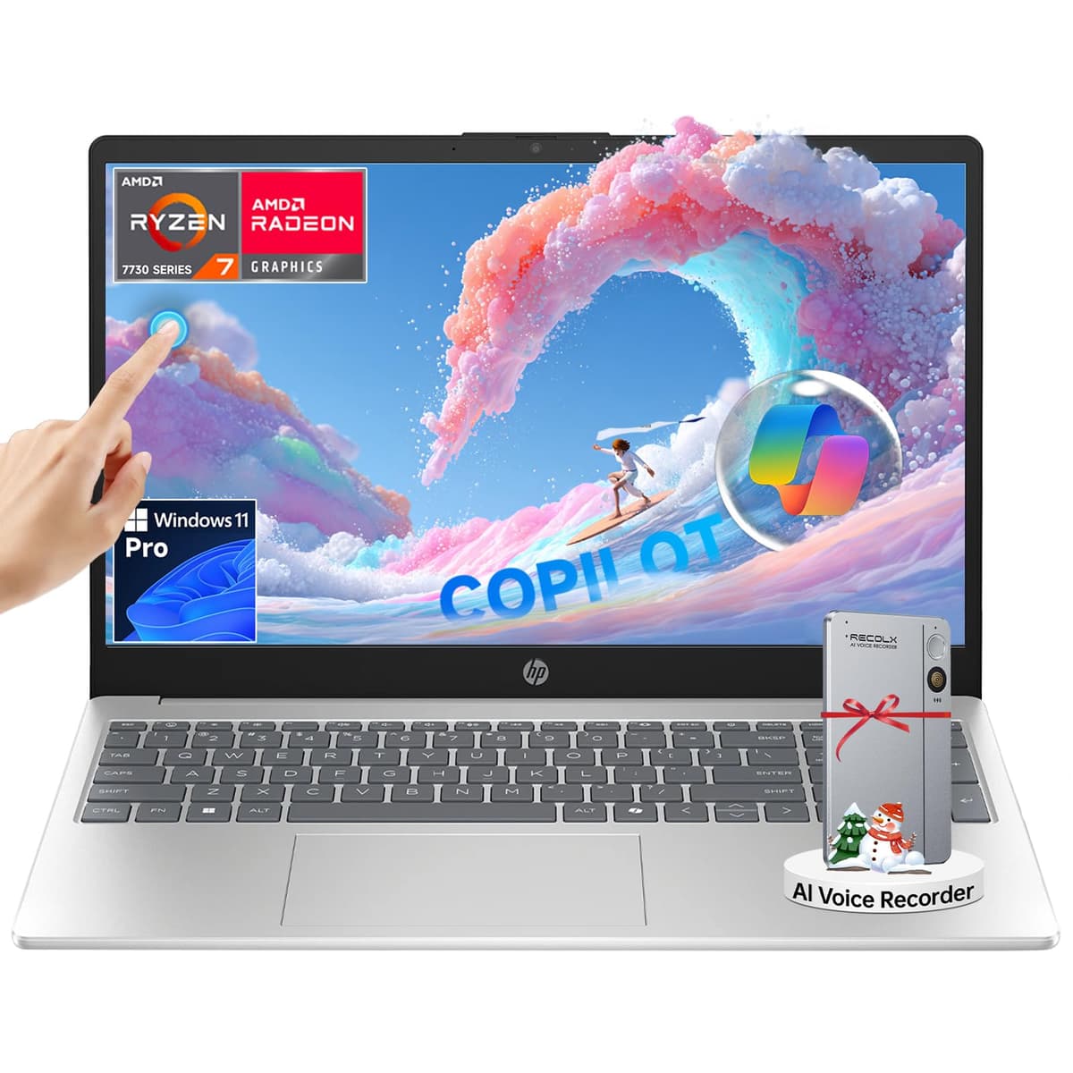 HP 2025 Laptop empresarial táctil 15.6", AMD Ryzen 7 7730U (8 núcleos, supera a i7-1355U), 32 GB RAM, 1 TB SSD, teclado numérico, tecla Copilot, Wi-Fi 6, Windows 11 Pro, con grabadora de voz AI