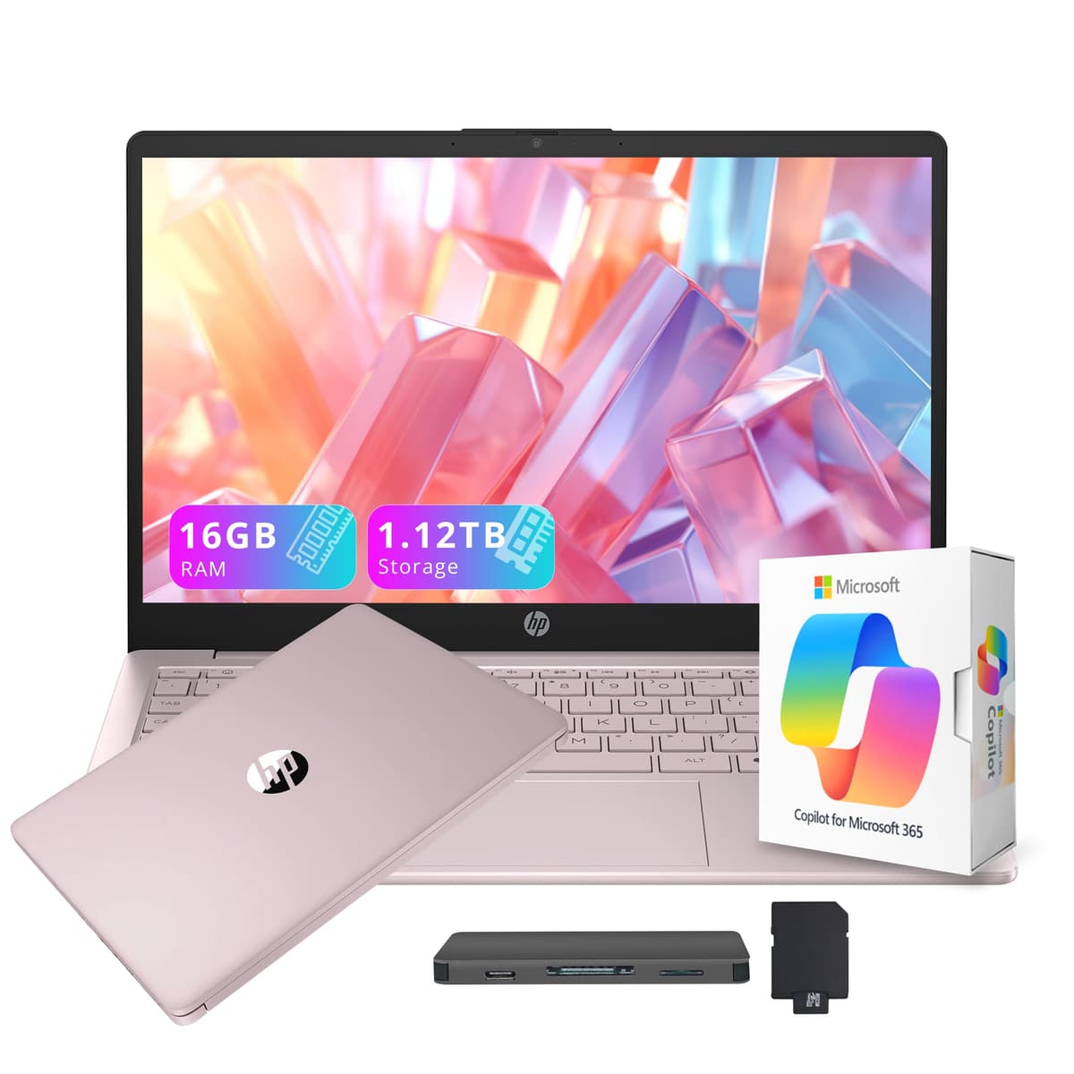 HP Flagship 14" HD Laptop para Estudiantes y Negocios con AI Copilot, Intel de 13.ª generación 4 núcleos, 16 GB RAM, 1, 12 TB de almacenamiento (128 GB UFS + 1 TB en estación de acoplamiento), 1 año de Office 365, Wi-Fi 6, Windows 11 S, Rosa Tranquilo HP Stream