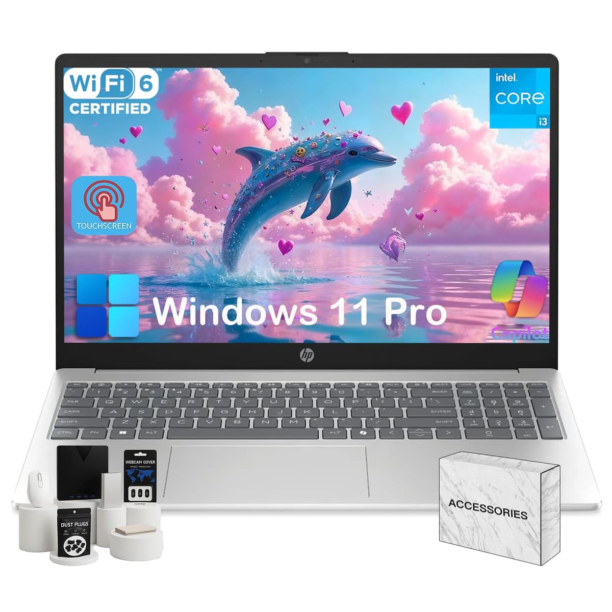 Laptop HP táctil de 15.6 pulgadas para negocios y estudiantes - 32 GB RAM, 1 TB SSD, Intel 13ª gen Core i3-1315U, pantalla táctil HD, Copilot AI, Wi-Fi 6, carga rápida, cámara HD, Windows 11 Pro, accesorios HP Touchscreen Laptop Computer