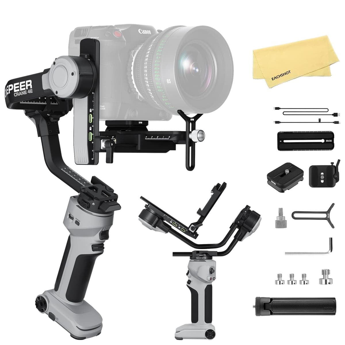 ZHIYUN CINEPEER Crane 4E Estabilizador Gimbal de Cámara de 3 Ejes para Canon/Sony/Panasonic/Nikon, Empuñadura Extensible Tipo Bandolera con Disparo Vertical Nativo para Cámara de Mano ZY0272