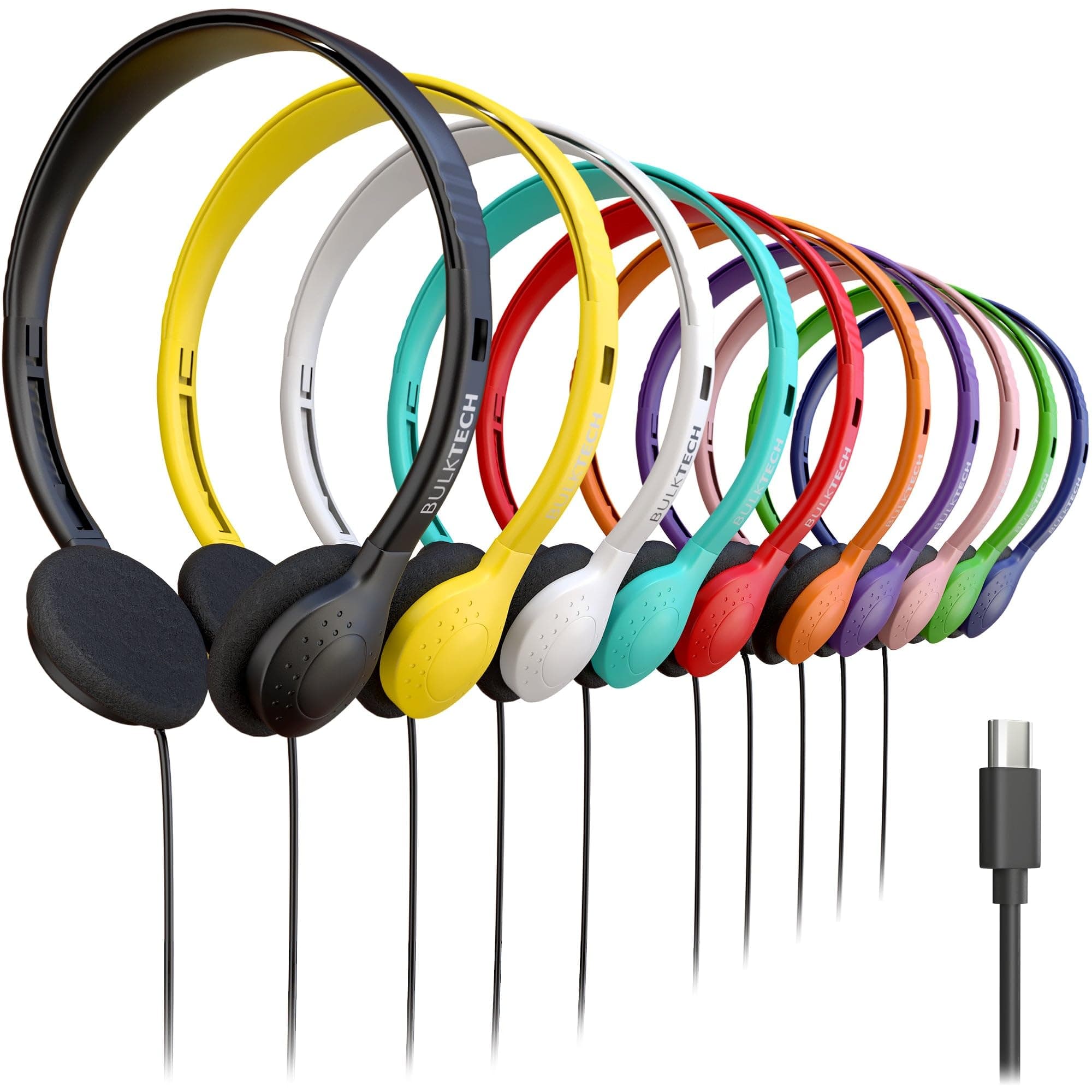 Bulktech 400 pack auriculares con cable supraaurales con conector USB Type-C, multi HQIXJE