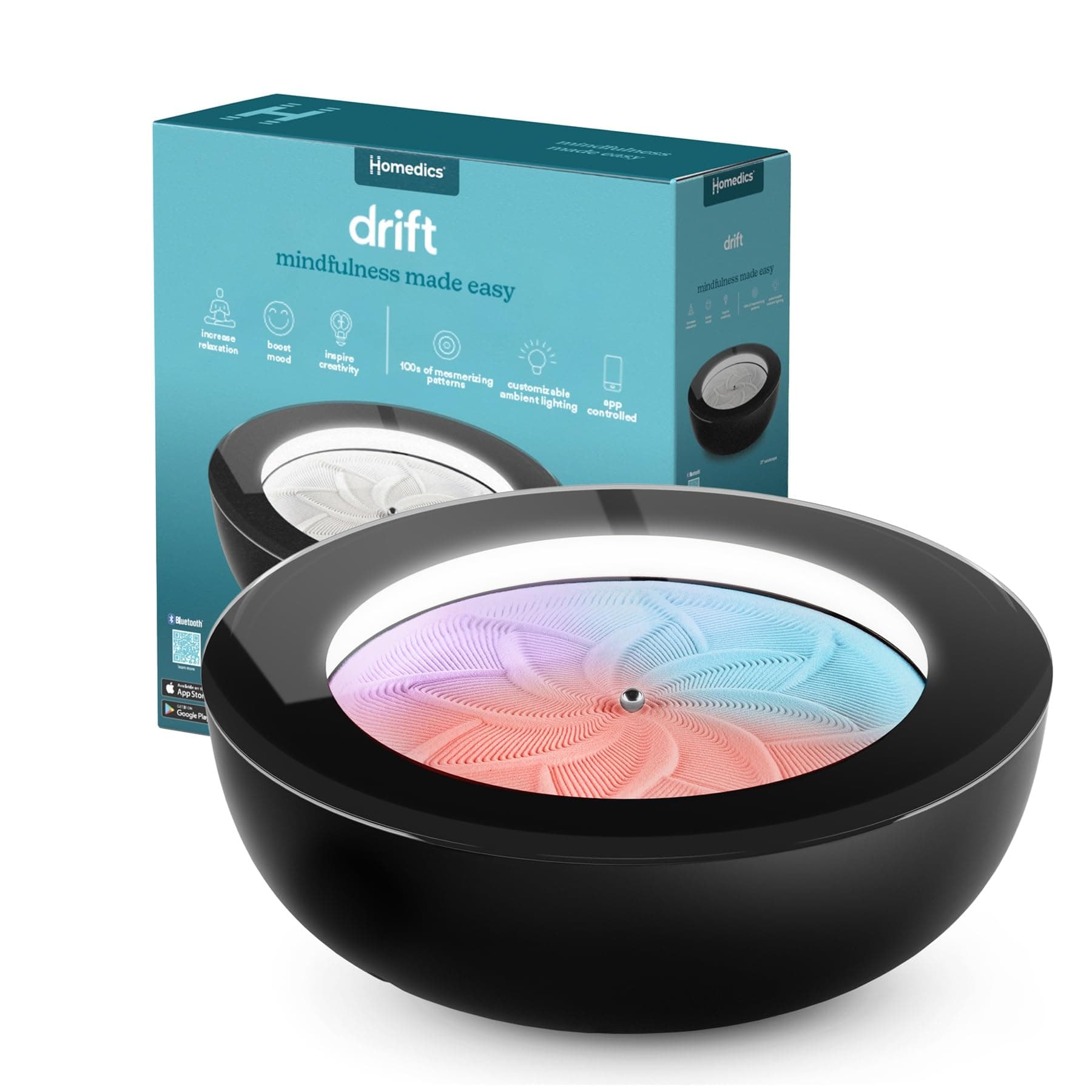 Homedics Drift Sandscape 21 Inch - Jardín zen de movimiento perpetuo con Bluetooth, negro ST-200