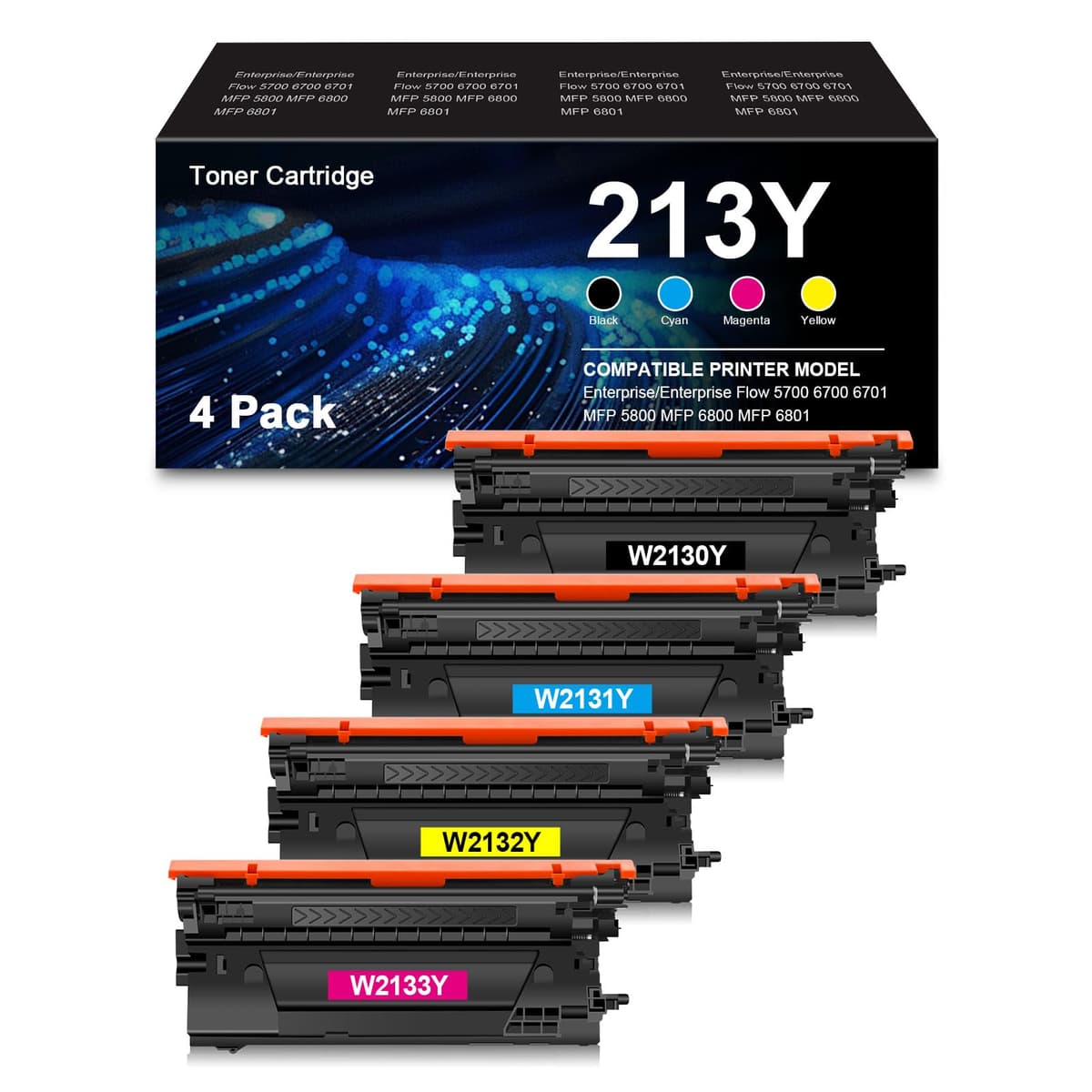VAMTAY Remanufactured 213Y Cartucho de tóner de capacidad extra alta Reemplazo para HP 213Y Toner Cartridge 213 Y 213A 213X W2130Y W2131Y W2132Y W2133Y para impresora 5700 6700 6701 MFP 5800 MFP 6800 6801 (4 Pack) C-VA-213Y-4P