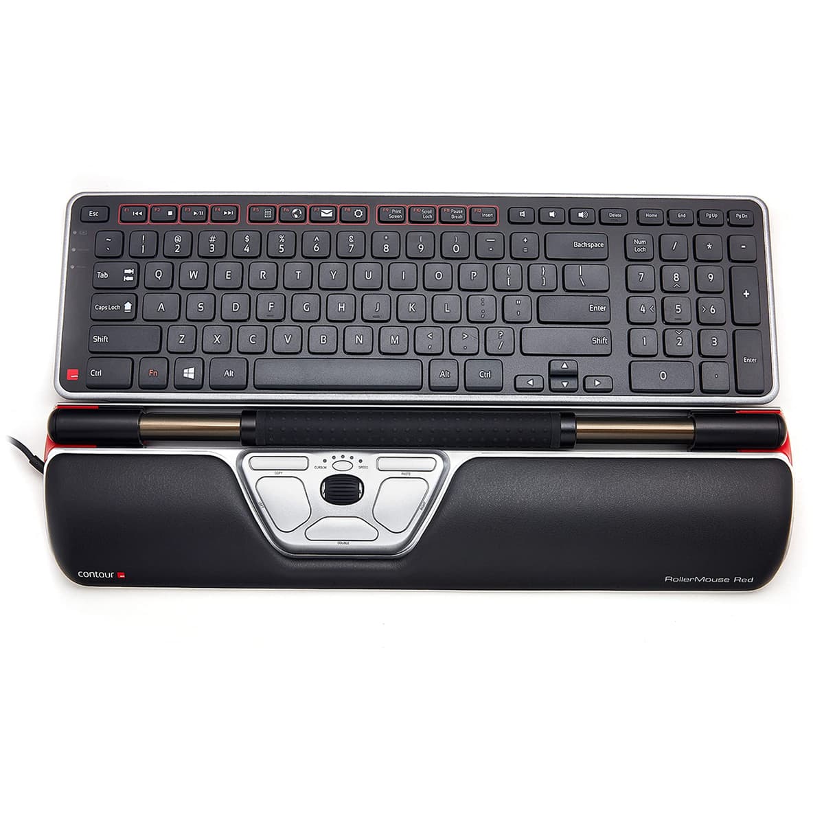 Estación de Trabajo Definitiva Contour Design Red con Cable - Incluye RollerMouse Red y Teclado Balance - Combo Ergonómico Inalámbrico de Teclado y Mouse - Compatible con PC y Mac BUNDLE-RED-WL