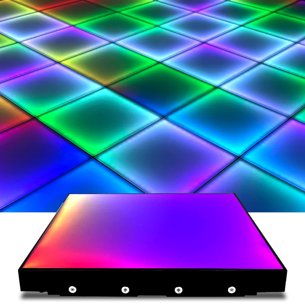 MKORMK Dance Floor LED 3D Infinity - Paneles RGB magnéticos 8×8 ft con estuche flight, vidrio templado antideslizante SYD-0408