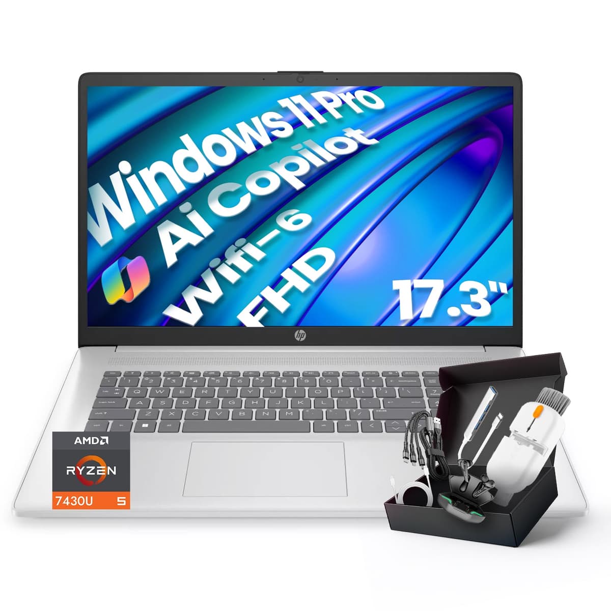 HP 2025 17" Business, AMD Ryzen 5 7430U, 64GB RAM, 2TB SSD, Windows 11 Pro, Accesorios