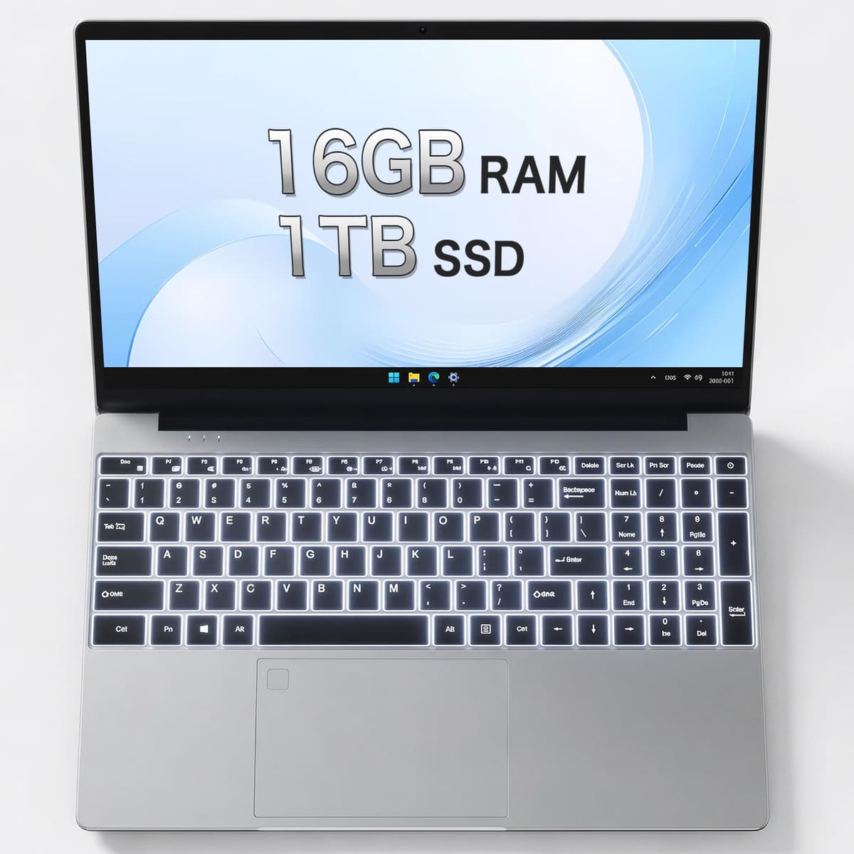 Portátil Empresarial Auusda para Trabajo, Notebook para Estudiantes Universitarios, Pantalla FHD 15.6", Procesador de 4 Núcleos, Teclado Retroiluminado, Sensor de Huellas, Hasta 10TB de Almacenamiento, 16GB RAM, 1TB SSD, Plateado T152A