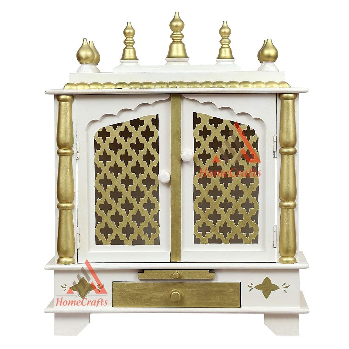 HomeCrafts Templo Hindú de Madera Pintado a Mano con Puertas y Luz LED Lateral (Blanco, Grande) HomeCrafts - 6378096004