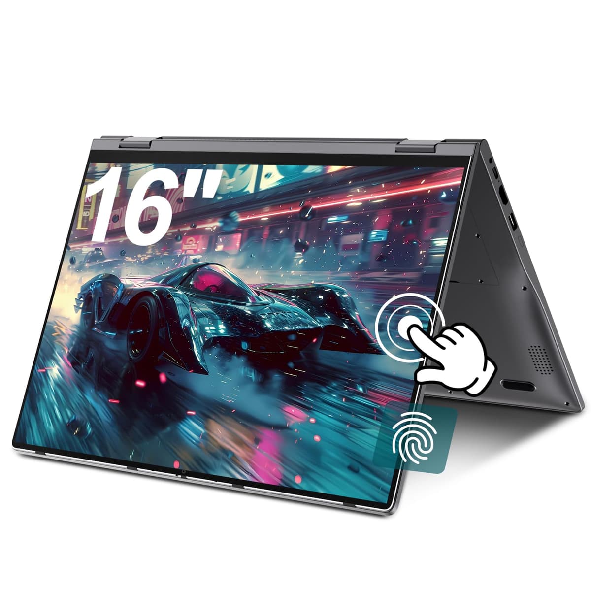 Jumper portátil convertible de 16 pulgadas, 2 en 1, 16 GB RAM 1152 GB almacenamiento, pantalla táctil IPS FHD 360 grados, lector de huellas, teclado retroiluminado, Celeron N5095, 53.2 WH J1