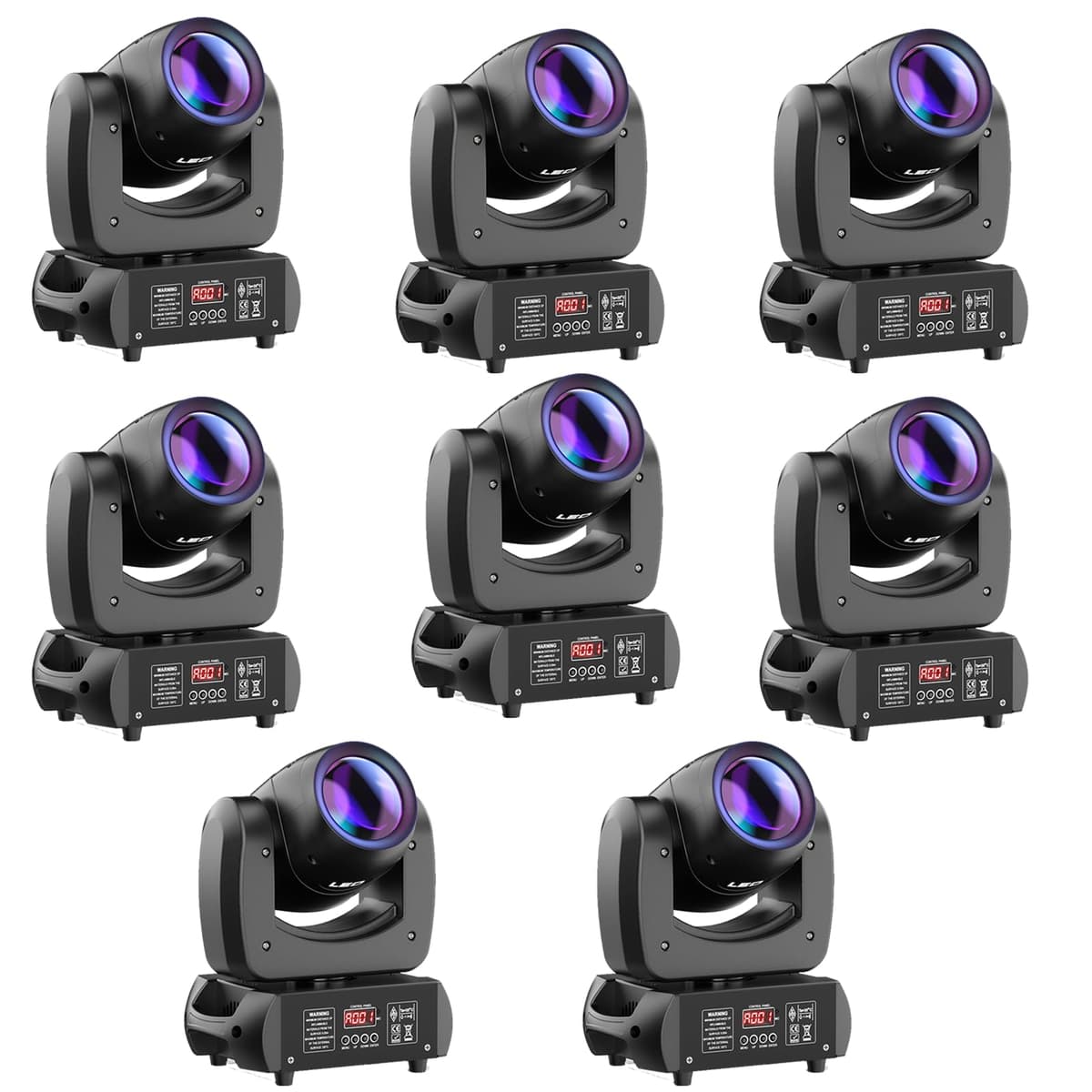 Glowingstage Pack de 8 Moving Head LED 120W, prisma de 18 facetas, 7 gobos, 8 colores, DMX-512 12CH, activación por sonido para eventos ZQ02021US