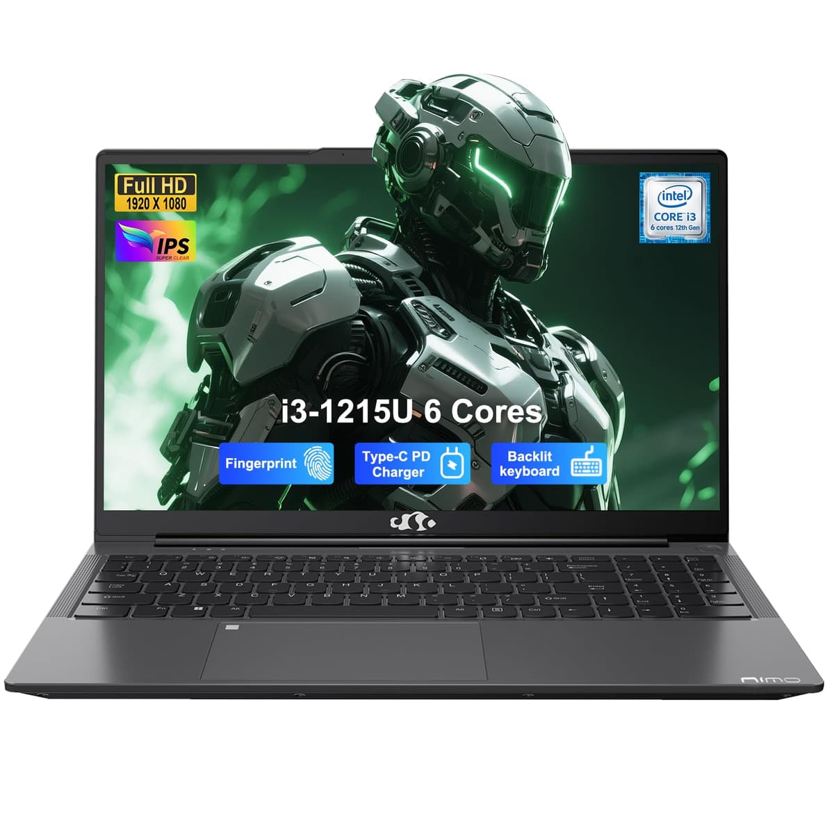 NIMO 15.6" IPS FHD Laptop Estudiantil, Intel 6 Núcleos i3-1215U 16GB RAM 512GB SSD (Mejor que Ryzen 5 7520U, hasta 4.4GHz) Computadora con Carga 65W Tipo C Teclado Retroiluminado Huella Dactilar, para Hogar y Negocios NIMO N154