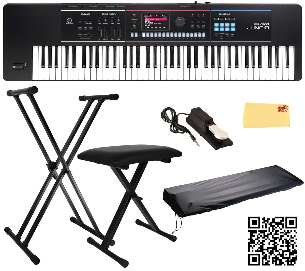 Roland JUNO-D7 Synthesizer Bundle con soporte, banco, pedal sustain y accesorios AUS-JUNO-D7-COMBO-PRO