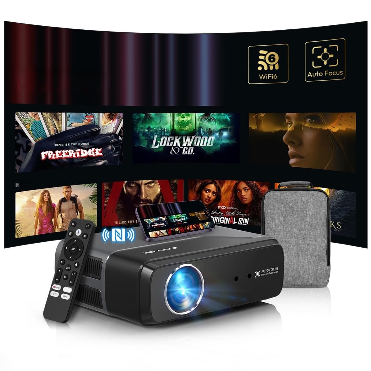 Pxodyda Proyector para cine en casa 4K HDMI 2.1, ARC, Android TV 14.0, proyector portátil inteligente para dormitorio, películas y juegos 4K HDR, con WiFi 6, Bluetooth, Dolby Audio, control por voz, apps, autoenfoque, ZOOM, 1400 ANSI A8