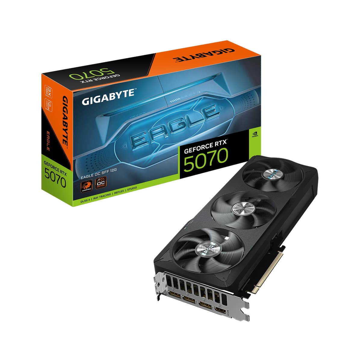 GIGABYTE GeForce RTX 5070 Eagle OC SFF 12G Tarjeta Gráfica, 12GB GDDR7 192 bits, PCIe 5.0, Sistema de Refrigeración WINDFORCE, GV-N5070EAGLE OC-12GD