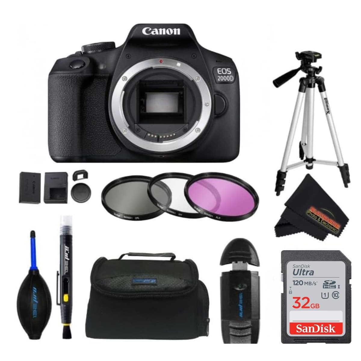 Canon EOS 2000D (Rebel T7) Cámara DSLR + Kit 18-55mm III (Renovada) (Solo Cuerpo (Versión Internacional) con Paquete de Accesorios Avanzados) 2728C003