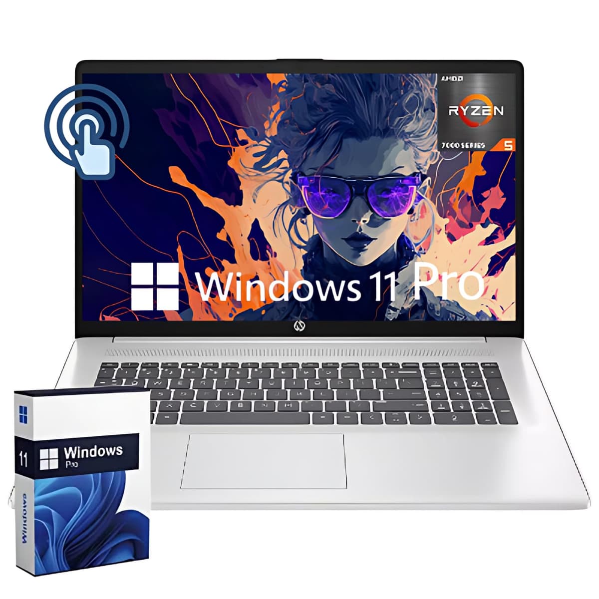 HP 17'' Portátil, AMD Ryzen 5 7530U (Rinde como i7-9750H), Pantalla táctil HD LED de 17.3'', 32GB RAM LPDDR4, 1TB SSD, Win11 Pro, Wi-Fi 6E, Bluetooth