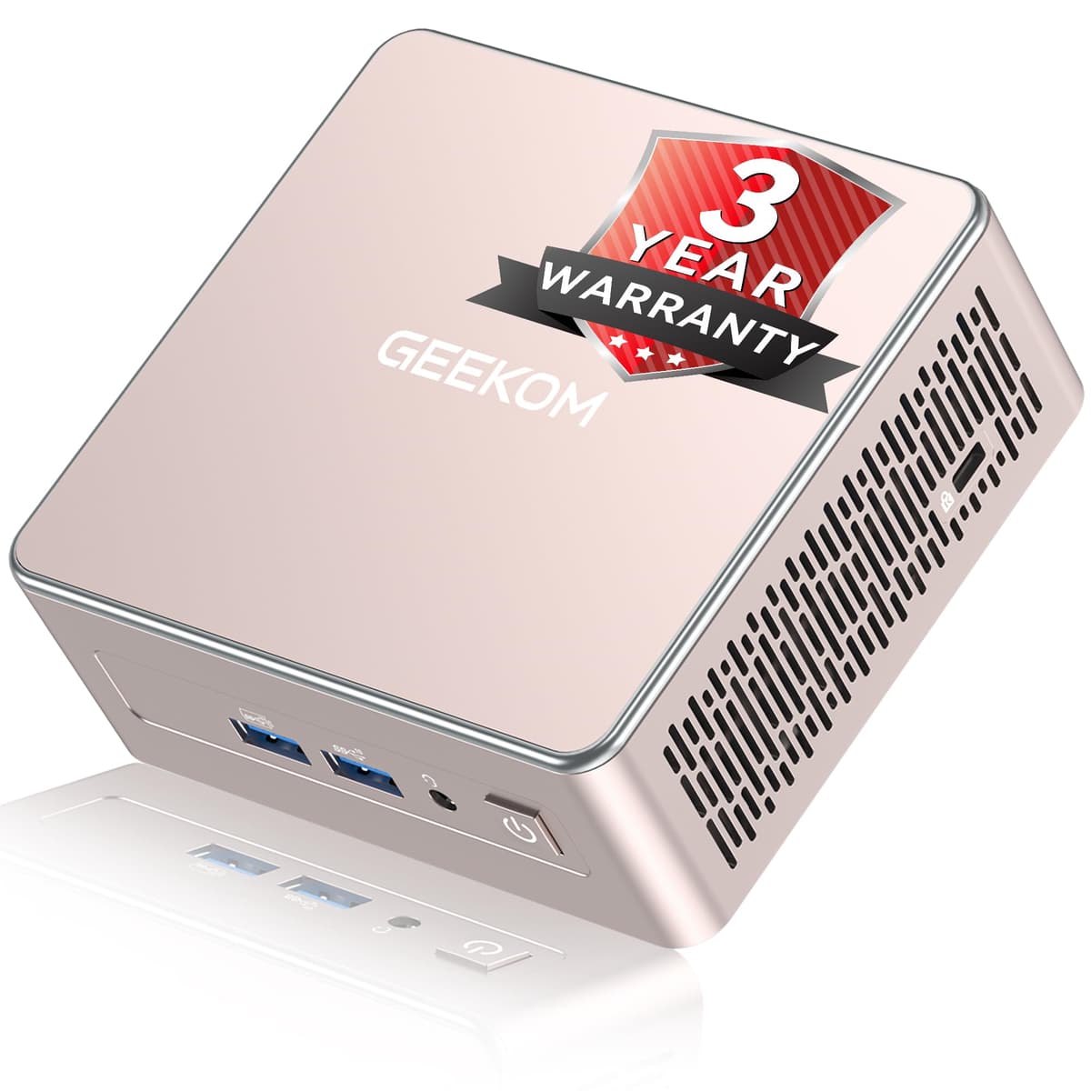 GEEKOM A5 Mini PC con AMD Ryzen 5 7430U, cobertura de 3 años, 16 GB de RAM (ampliable, no LPDDR) y SSD M.2 NVMe de 512 GB, equipo de escritorio con Windows 11 Pro, compatible con 8K/Wi-Fi 6/BT 5.2/USB 3.2/ranura SD/6× USB