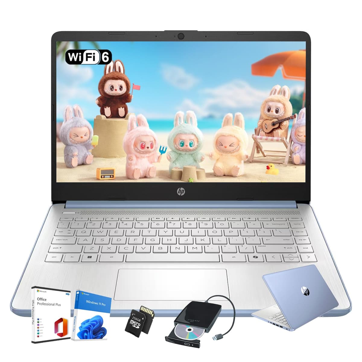 HP Laptop 14 para Estudiantes y Negocios - con Office de por Vida • Pantalla LED 14 pulgadas • Procesador Intel N150 • Copilot AI • Batería 12 h • Windows 11 Pro • con Unidad DVD • 16 GB RAM 384 GB Almacenamiento (128 GB UFS + 256 GB MSD) HP 14 Inch Laptop